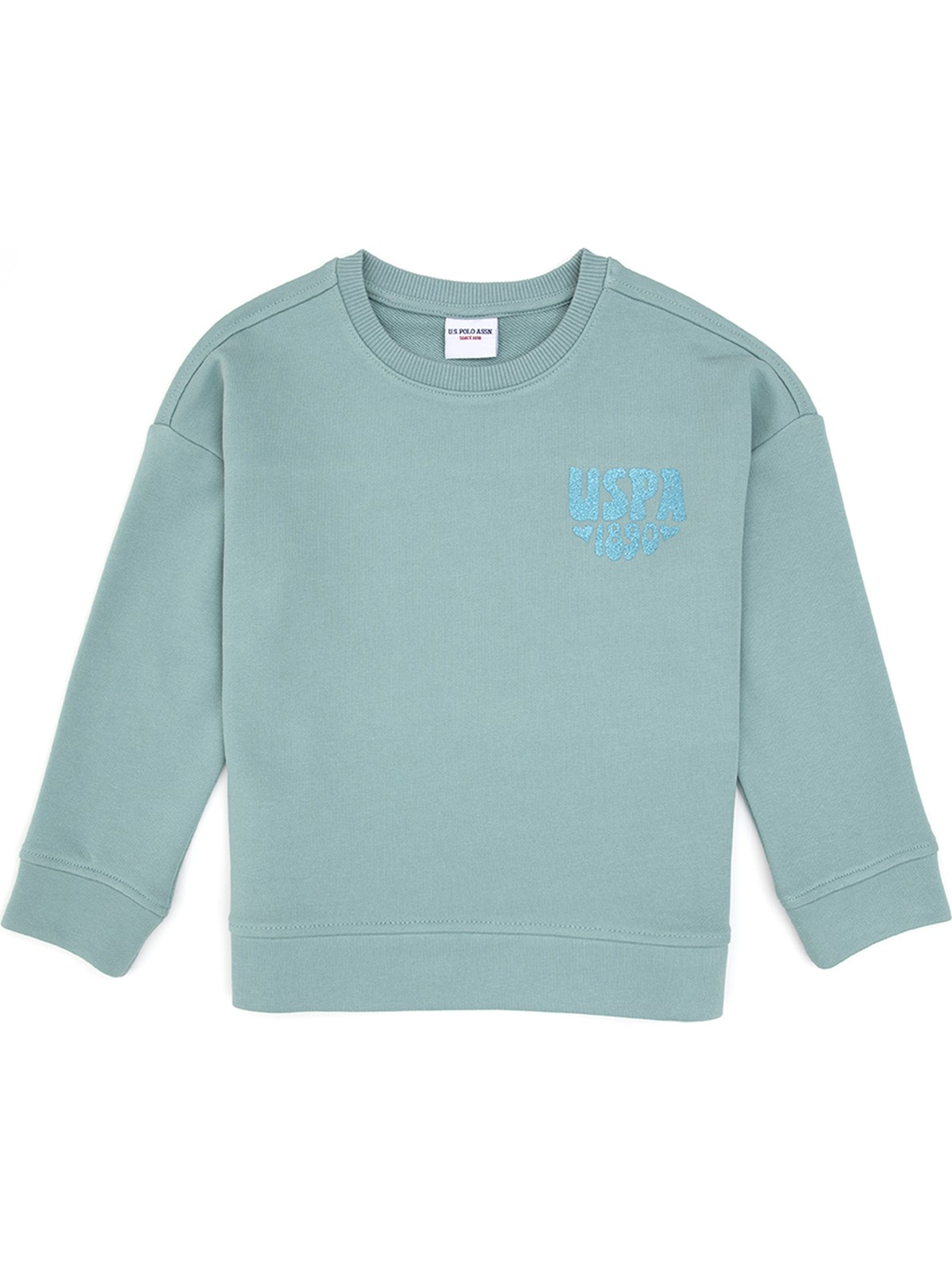 U.S. Polo Assn. Kız Çocuk Mint Simli Baskı Detaylı Bisiklet Yaka Basic Sweatshirt 50314289-VR090