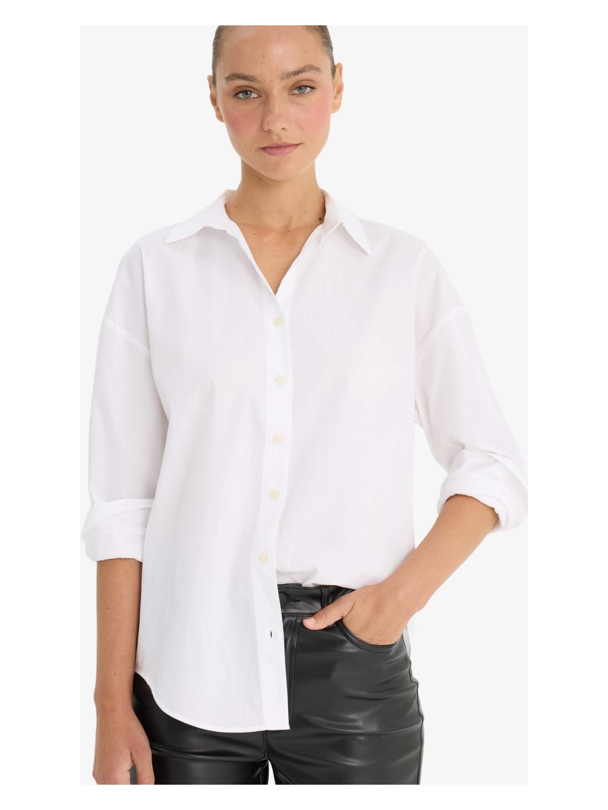 DeFacto Oversize Geniş Kalıp Poplin Uzun Kollu Gömlek T8735AZ25AU