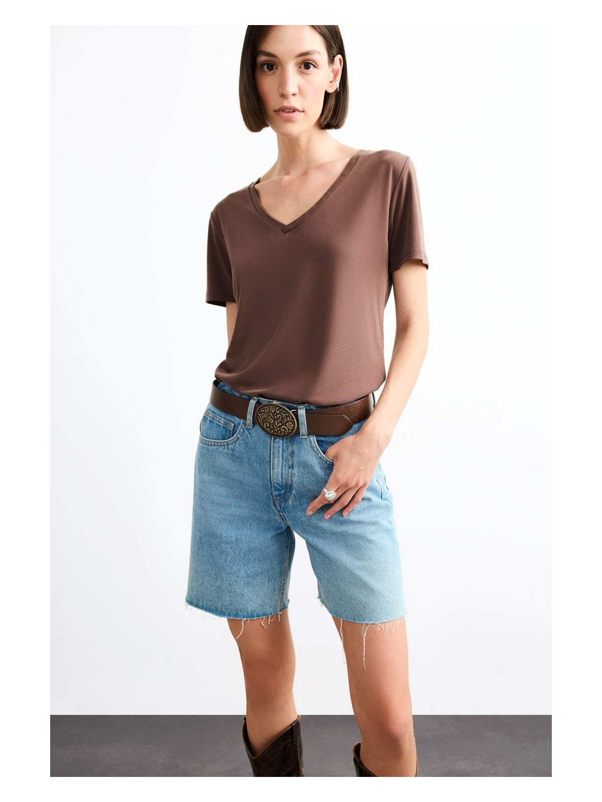 DeFacto V Yaka Modal Kısa Kollu Tişört G0402AX25SM