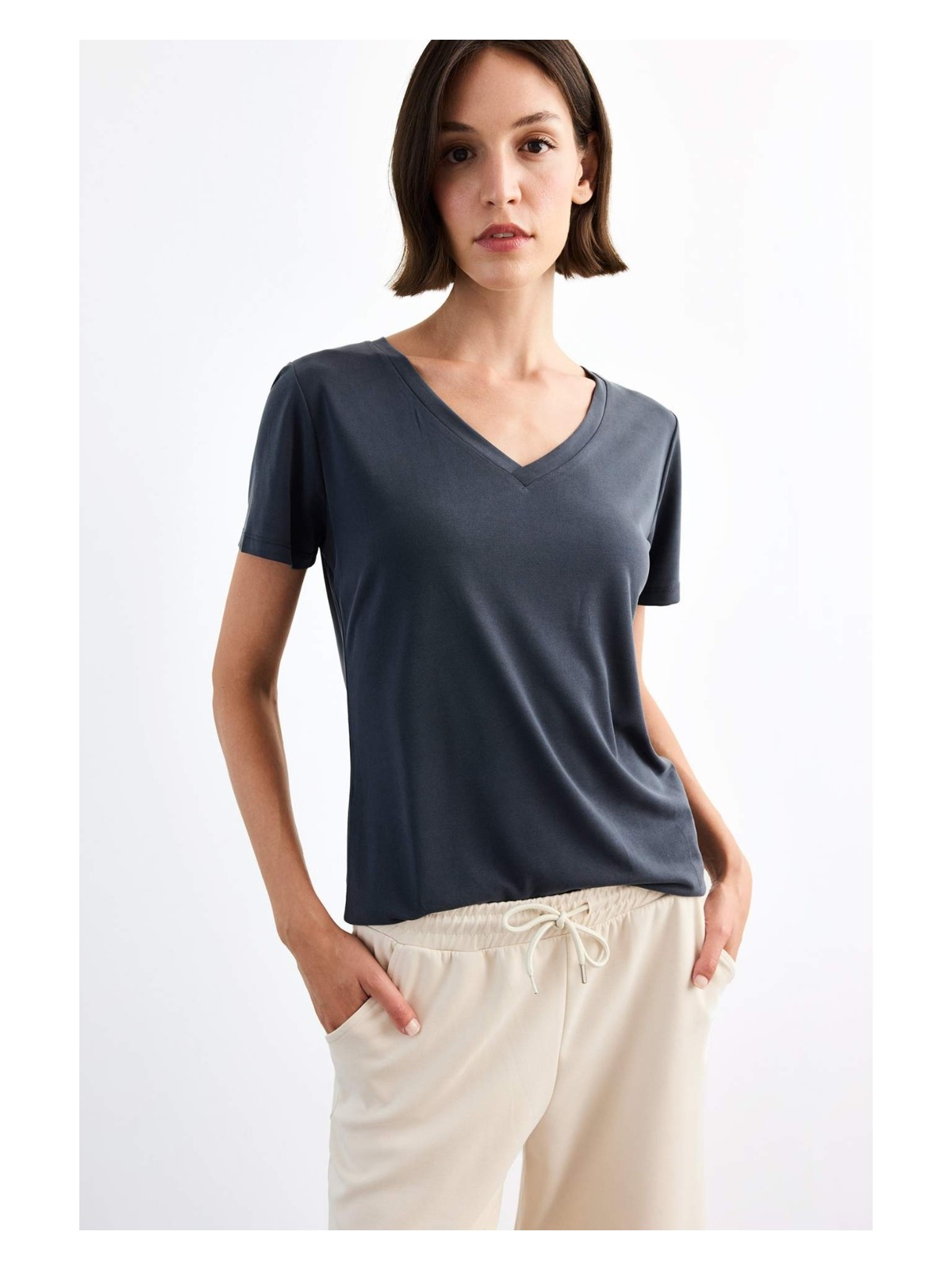 DeFacto V Yaka Modal Kısa Kollu Tişört G0402AX25SM - Görsel 6