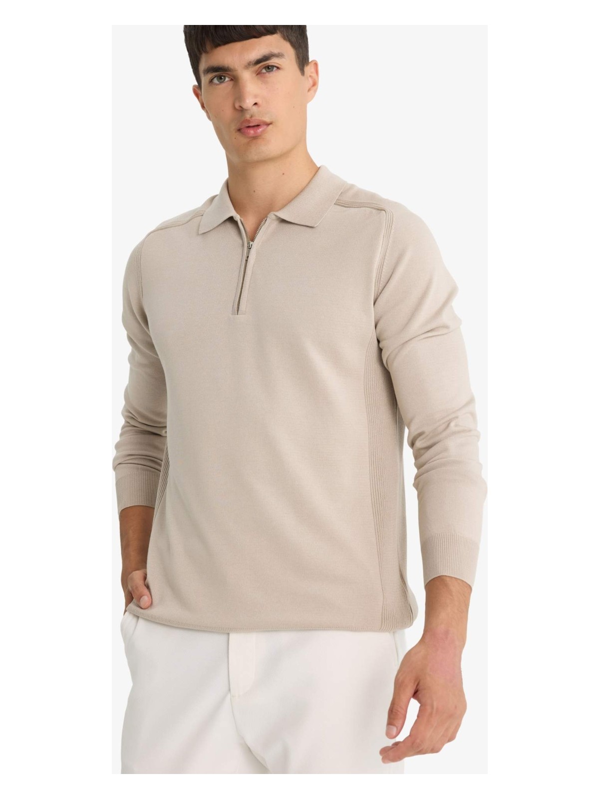 DeFacto Standart Fit Polo Yaka Yarım Fermuarlı Premium Triko Kazak D0621AX25AU