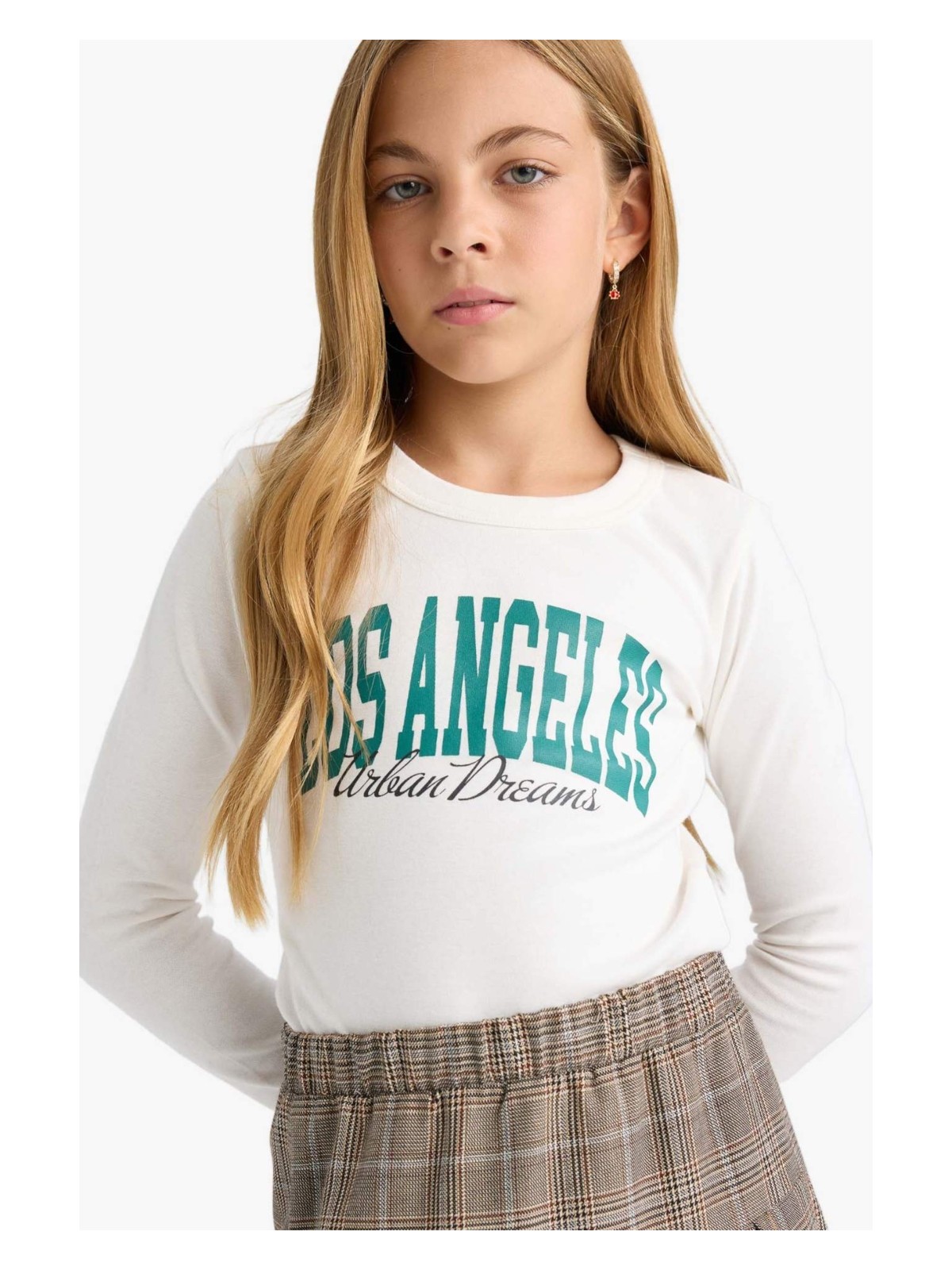 DeFacto Slim Fit Dar Kesim Bisiklet Yaka Baskılı Fitilli Kaşkorse Uzun Kollu Tişört Kız Çocuk C7465A825AU - Görsel 3