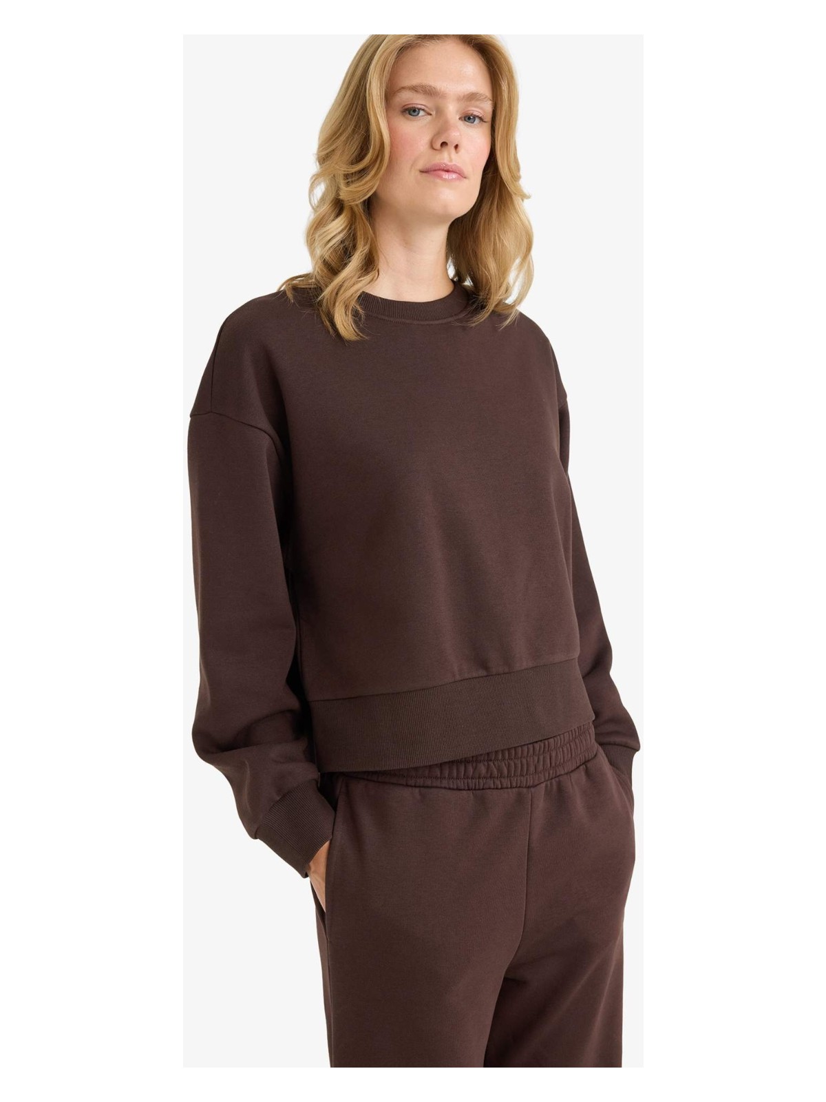 DeFacto Boxy Fit Bisiklet Yaka Basic Düz Sweatshirt B8568AX25AU - Görsel 3