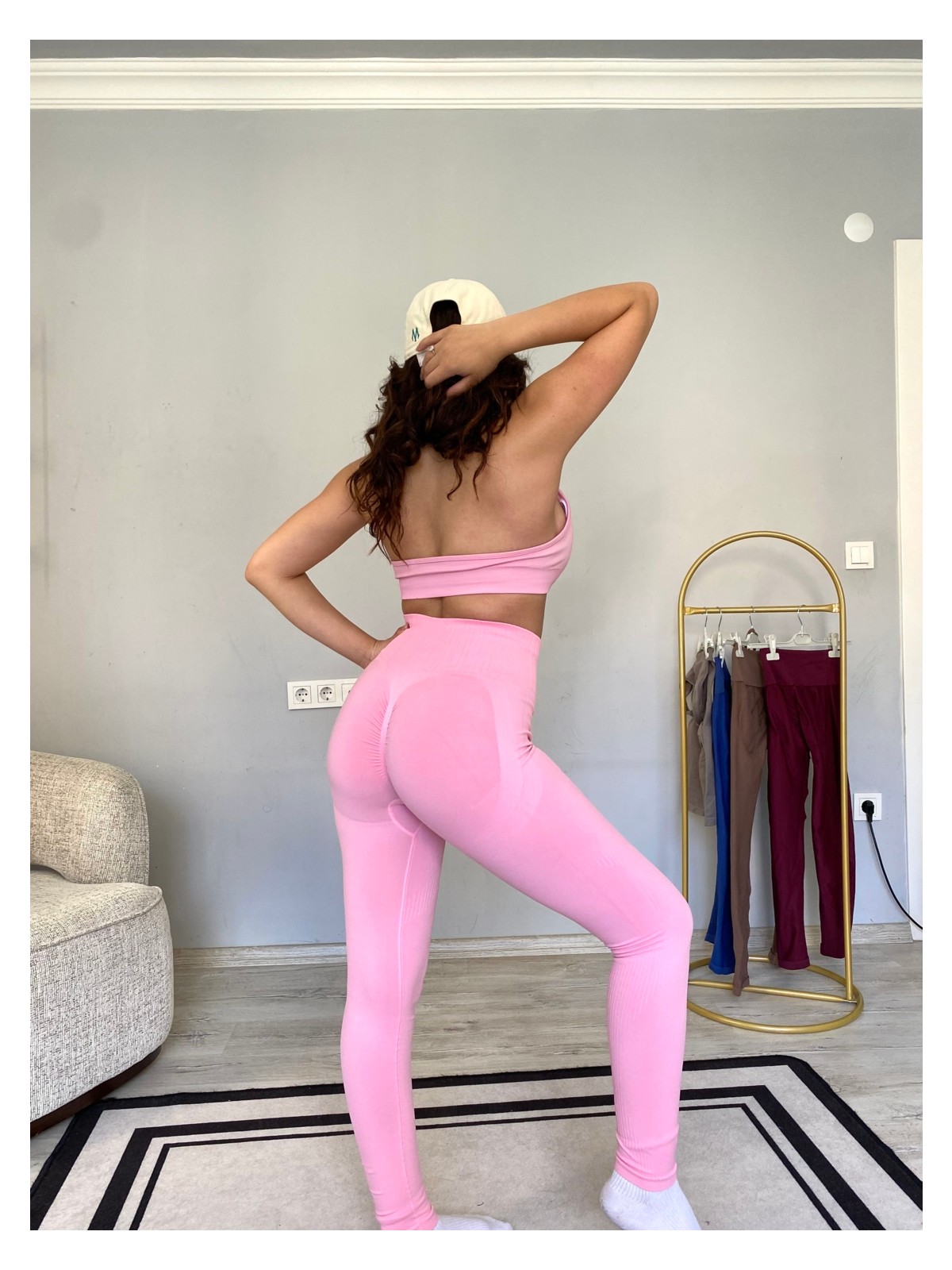 Hamers Kalçası Büzgülü Ekstra Push Up Etkili Slimfit Toparlayıcı Siyah Tayt - Görsel 8