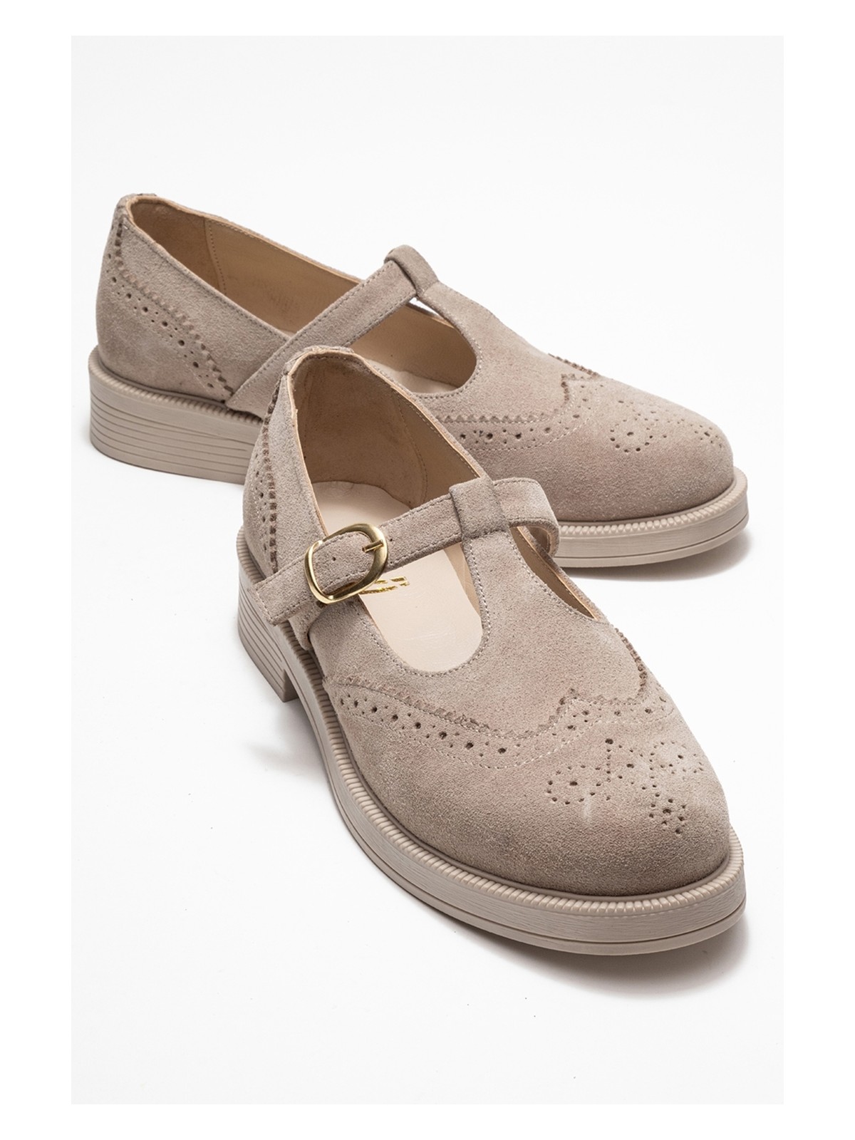 Luvi Janney Kahverengi Süet Hakiki Deri Bantlı Kadın Loafer Ayakkabı - Görsel 3