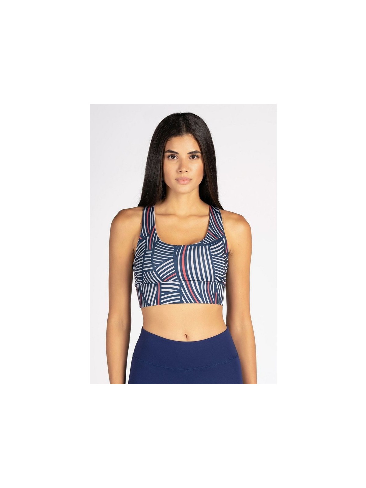 Lioness Activewear Lacivert Gri Çizgili Yüksek Destekli Sırt Detaylı Kaplı Spor Sütyeni