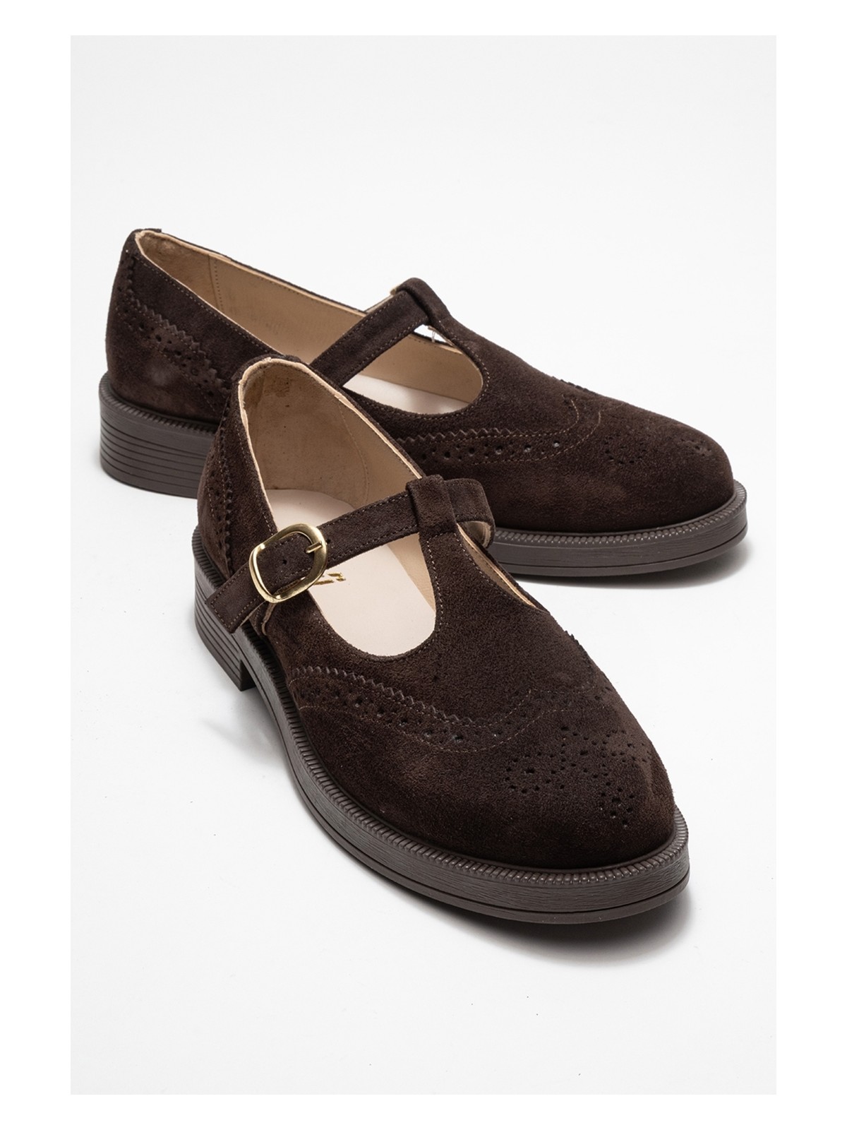 Luvi Janney Kahverengi Süet Hakiki Deri Bantlı Kadın Loafer Ayakkabı