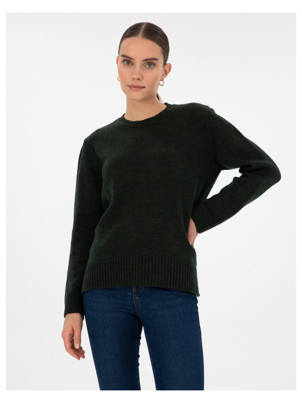 Pierre Cardin Kadın Koyu Yeşil Comfort Fit Kazak 50316310-VR079