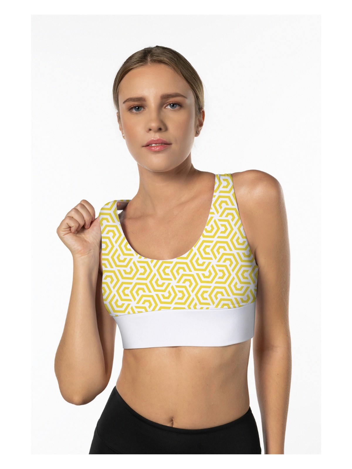 Lioness Activewear Sarı Lotus Desenli Yüksek Destekli Sırt Detaylı Kaplı Kadın Spor Sütyeni