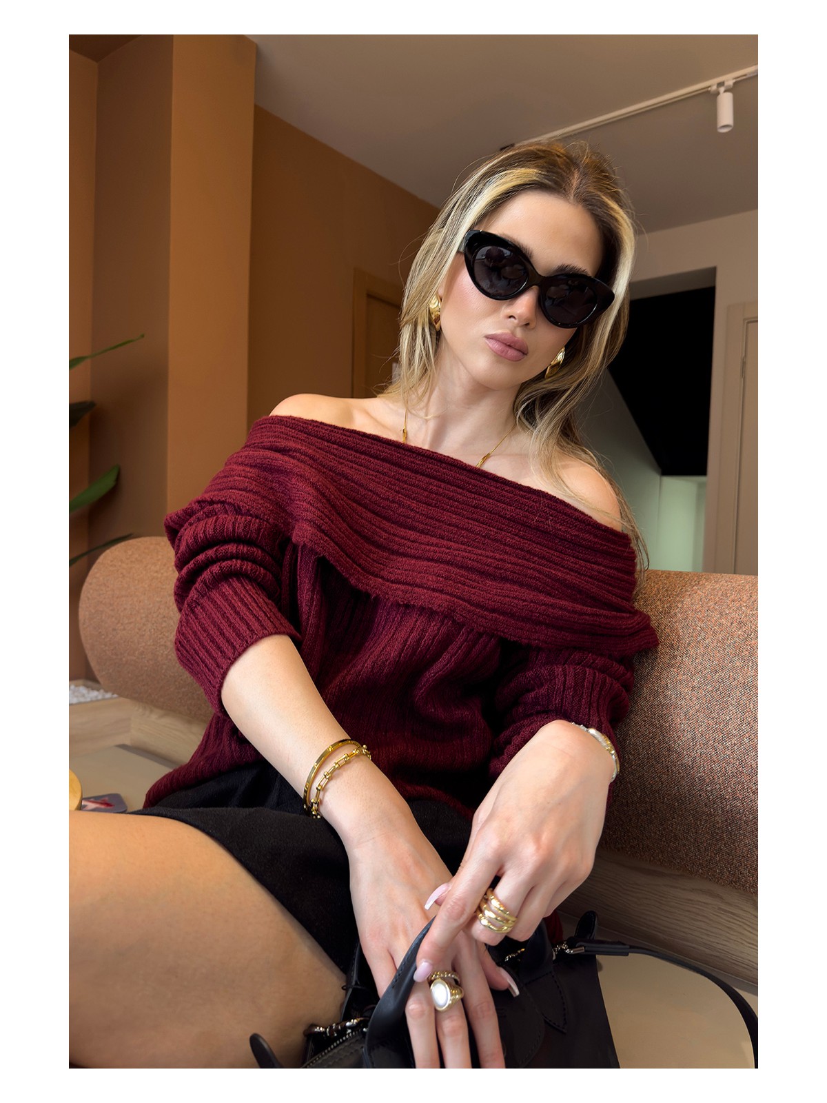 Lela Oversize Fit Madonna Yaka Triko Kazak Bayan Kazak 4615216 - Görsel 2