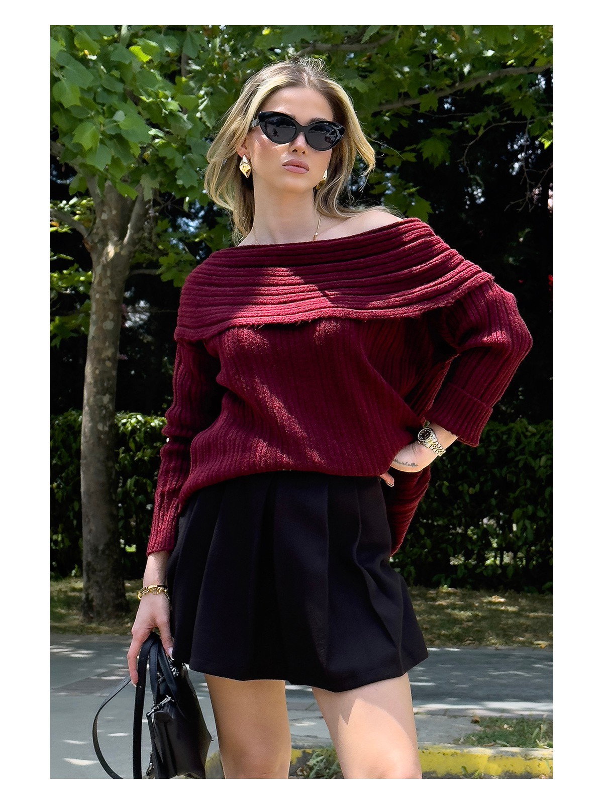Lela Oversize Fit Madonna Yaka Triko Kazak Bayan Kazak 4615216 - Görsel 4