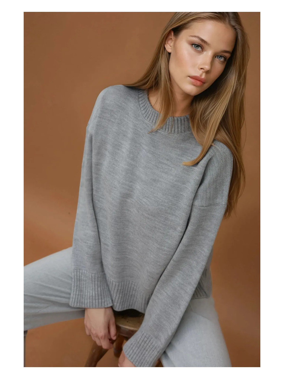 Hiccup Kadın Bisiklet Yaka Relax Fit Yumuşak Triko Kazak Gri