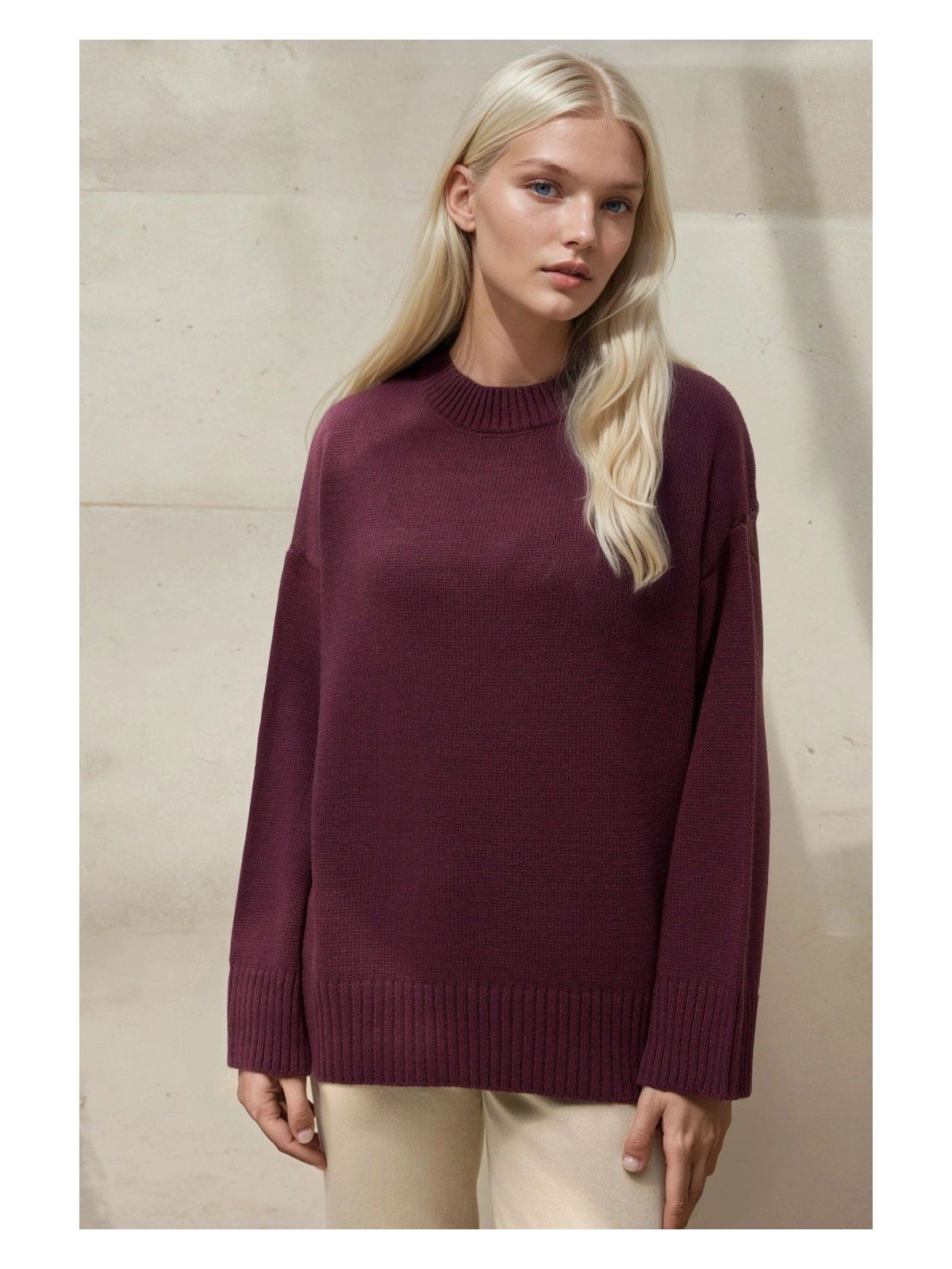 Hiccup Kadın Bisiklet Yaka Relax Fit Yumuşak Triko Kazak Leylak Moru