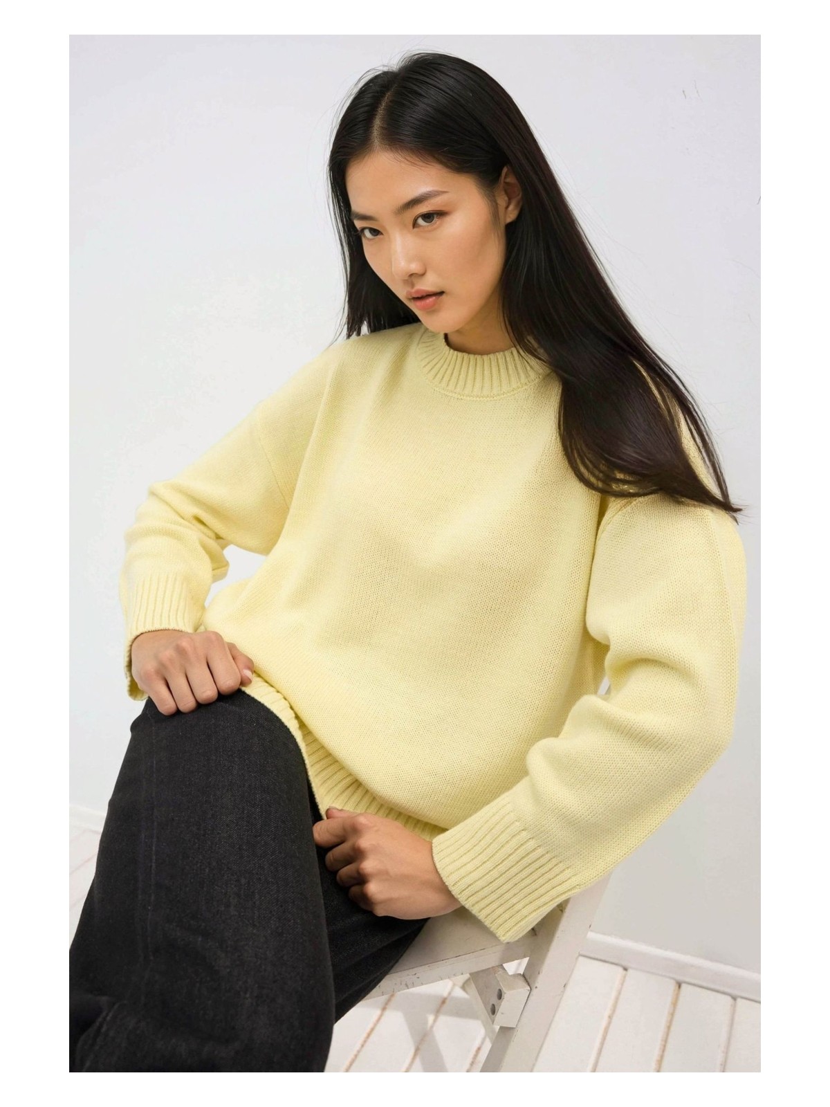 Hiccup Kadın Bisiklet Yaka Relax Fit Yumuşak Triko Kazak Limon Sarısı