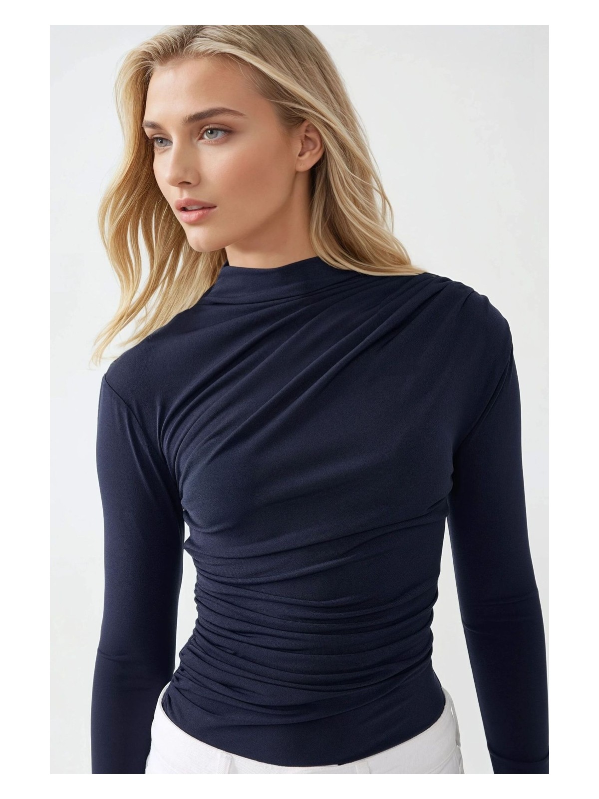 Hiccup Kadın Dik Yaka Büzgü Detaylı Sandy Bluz Limon Sarısı - Görsel 8