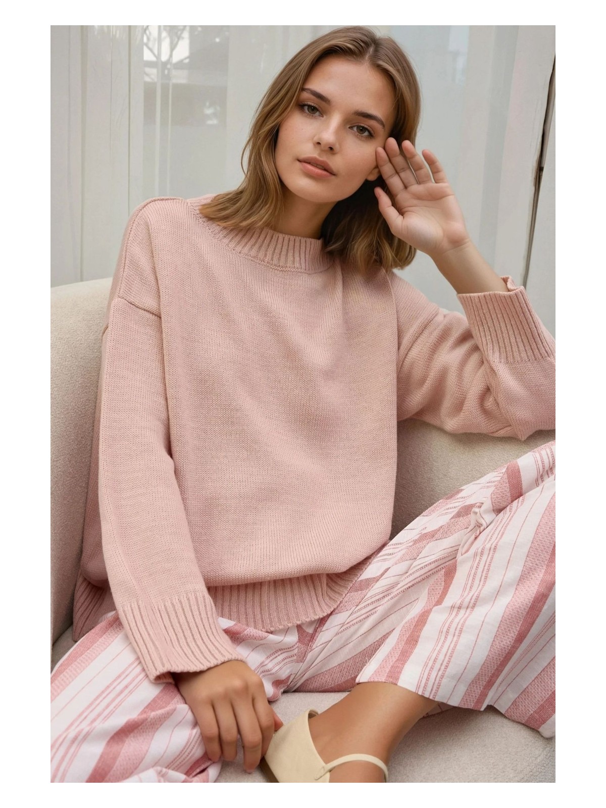 Hiccup Kadın Bisiklet Yaka Relax Fit Yumuşak Triko Kazak Parlak Pembe