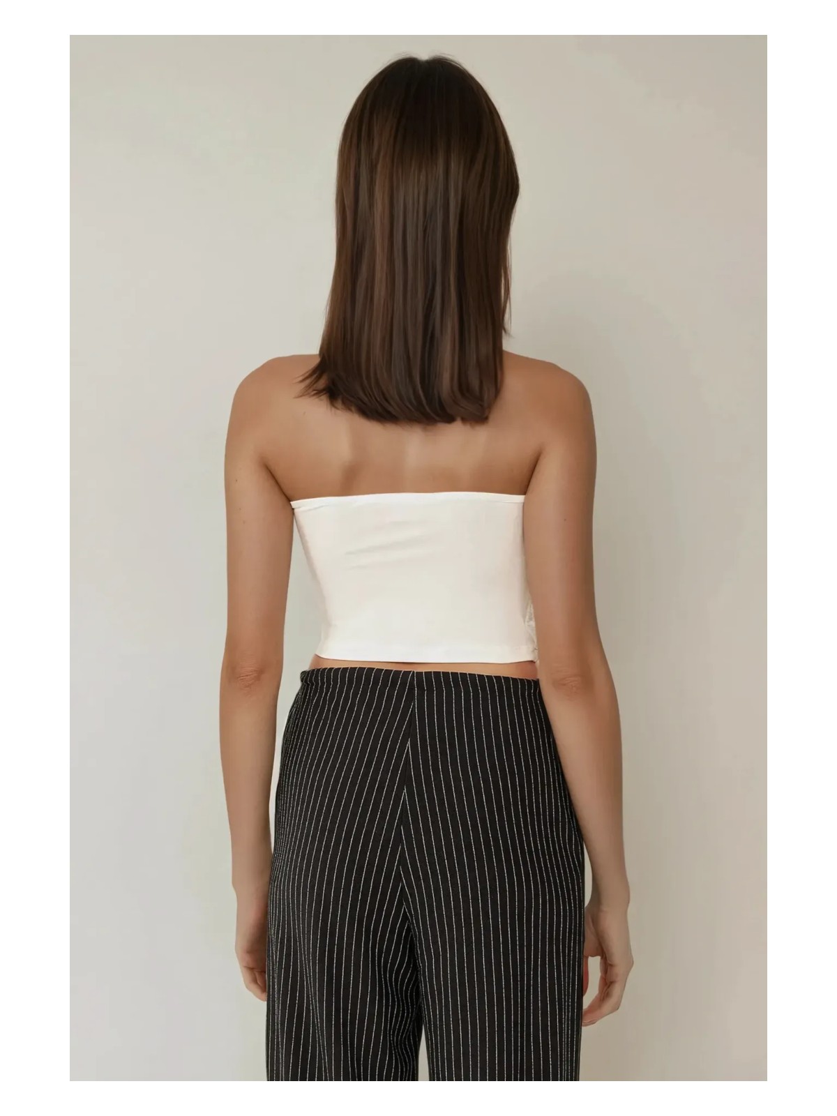 Hiccup Kadınlar Askısız Drapeli Crop Top Beyaz - Görsel 7