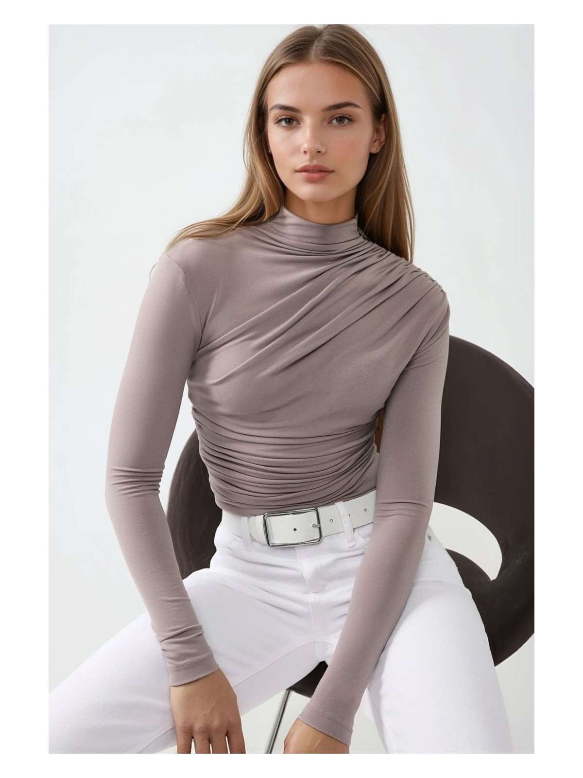 Hiccup Kadın Dik Yaka Büzgü Detaylı Sandy Bluz Limon Sarısı - Görsel 5