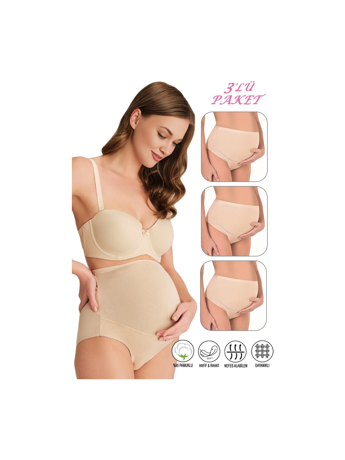 Özkan Underwear Özkan 23582 3'lü Paket Kadın Siyah Renk Pamuklu Likralı Süprem Hamile Lohusa Yüksek Bel Bato Külot - Görsel 3