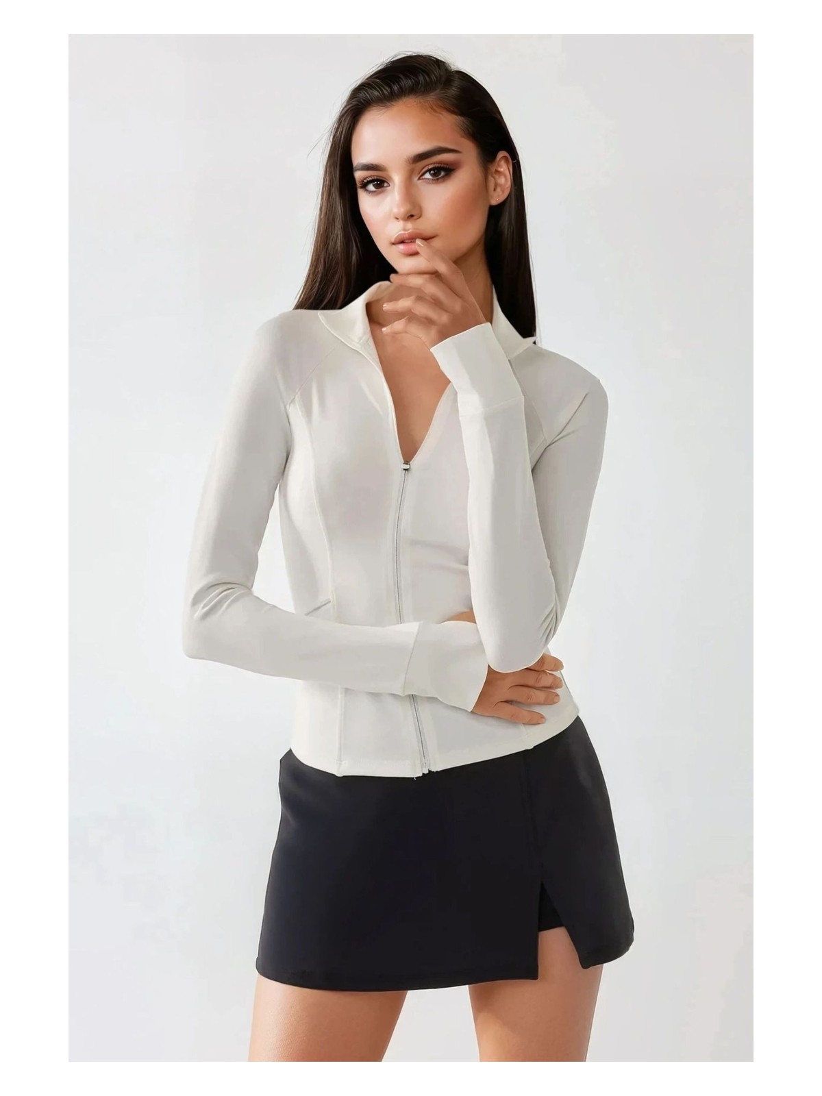 Hiccup Kadın Dar Kesim Örme Dik Yaka Fermuarlı Aktif Üst Limon Sarısı - Görsel 7