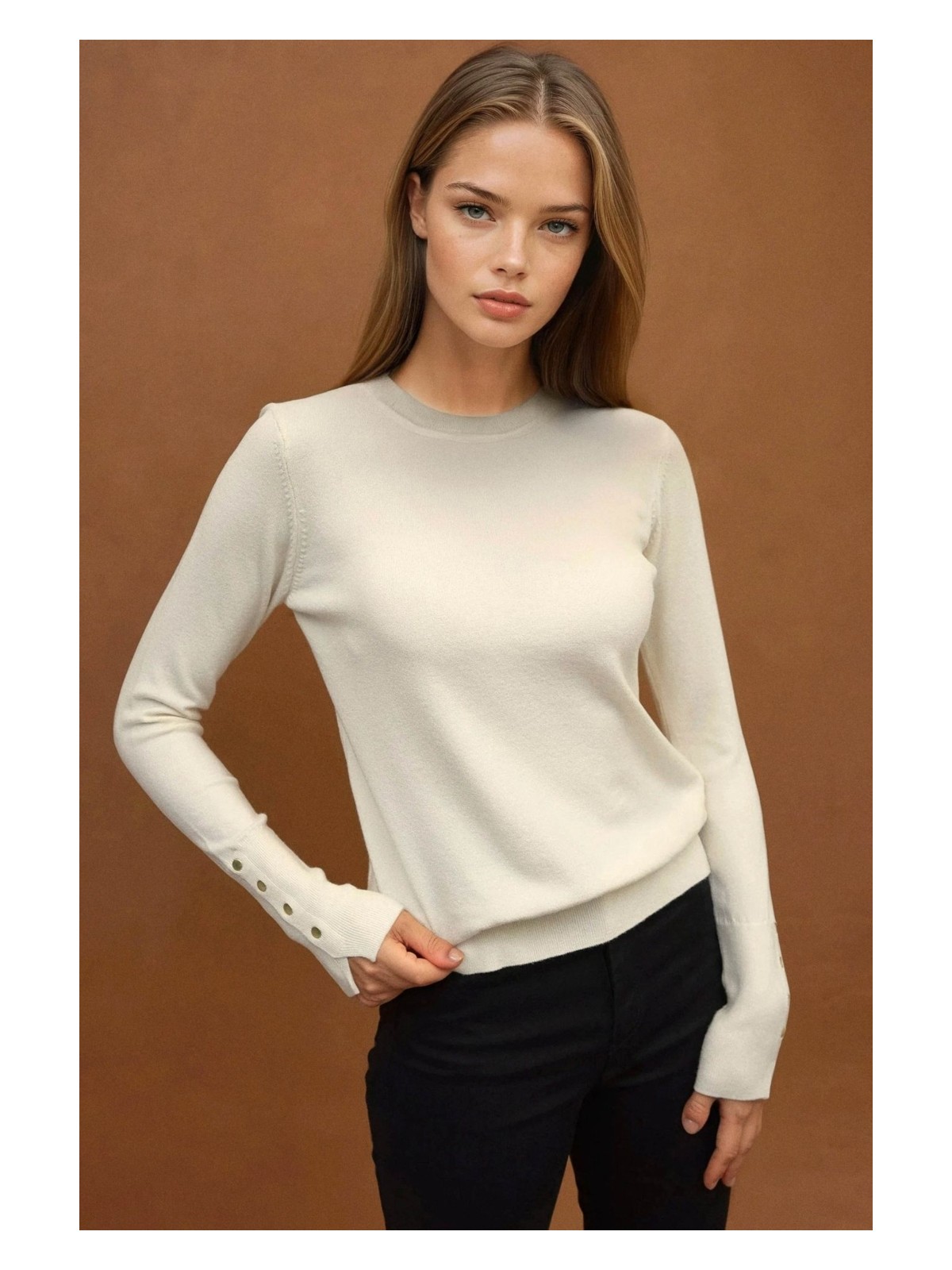 Hiccup Kadın Düğme Detaylı Yuvarlak Yaka Örme Kazak Bordo Kırmızı - Görsel 5