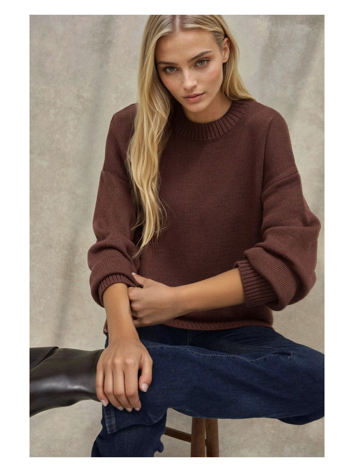 Hiccup Kadın Kalın Bisiklet Yaka Uzun Kalçayı Kapatan Kazak Kahve Kahvesi