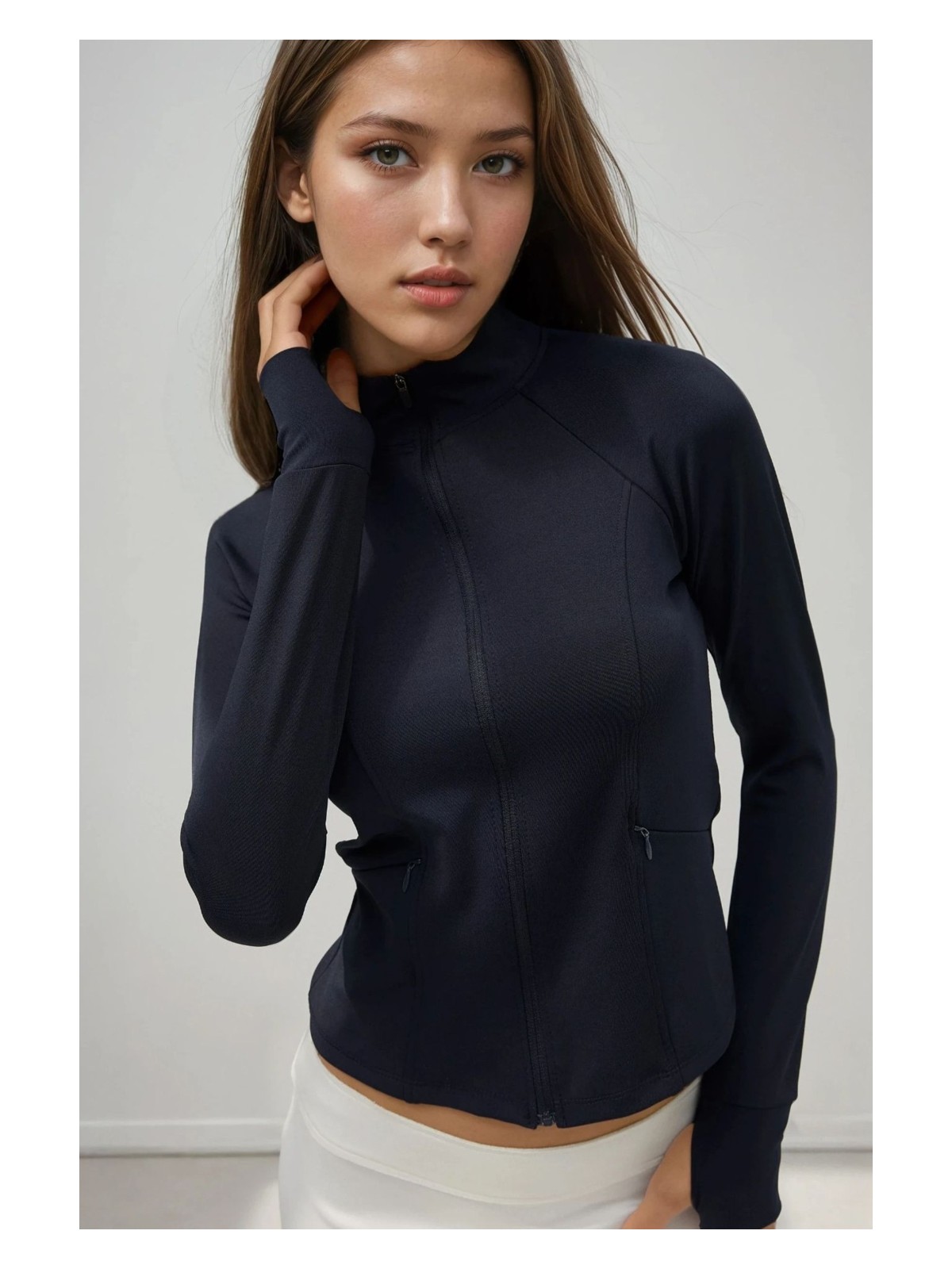 Hiccup Kadın Dar Kesim Örme Dik Yaka Fermuarlı Aktif Üst Limon Sarısı - Görsel 3