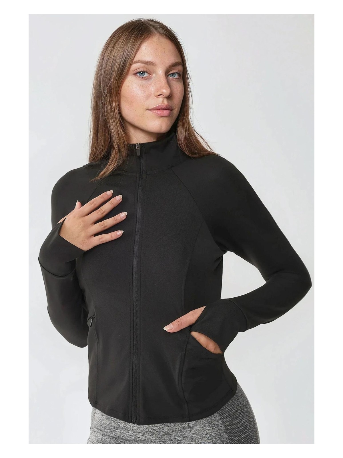 Hiccup Kadın Dar Kesim Örme Dik Yaka Fermuarlı Aktif Üst Limon Sarısı - Görsel 6