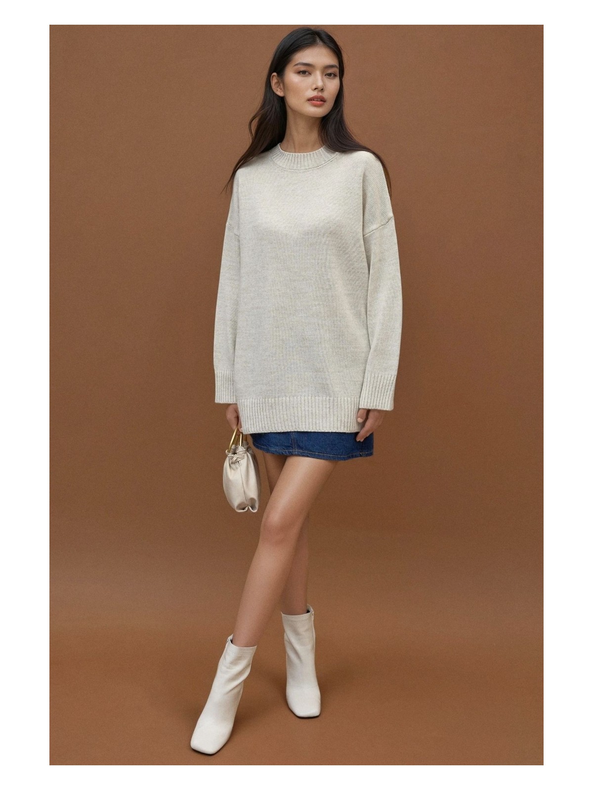 Hiccup Kadın Kalın Bisiklet Yaka Uzun Kalçayı Kapatan Kazak Taş Doğal