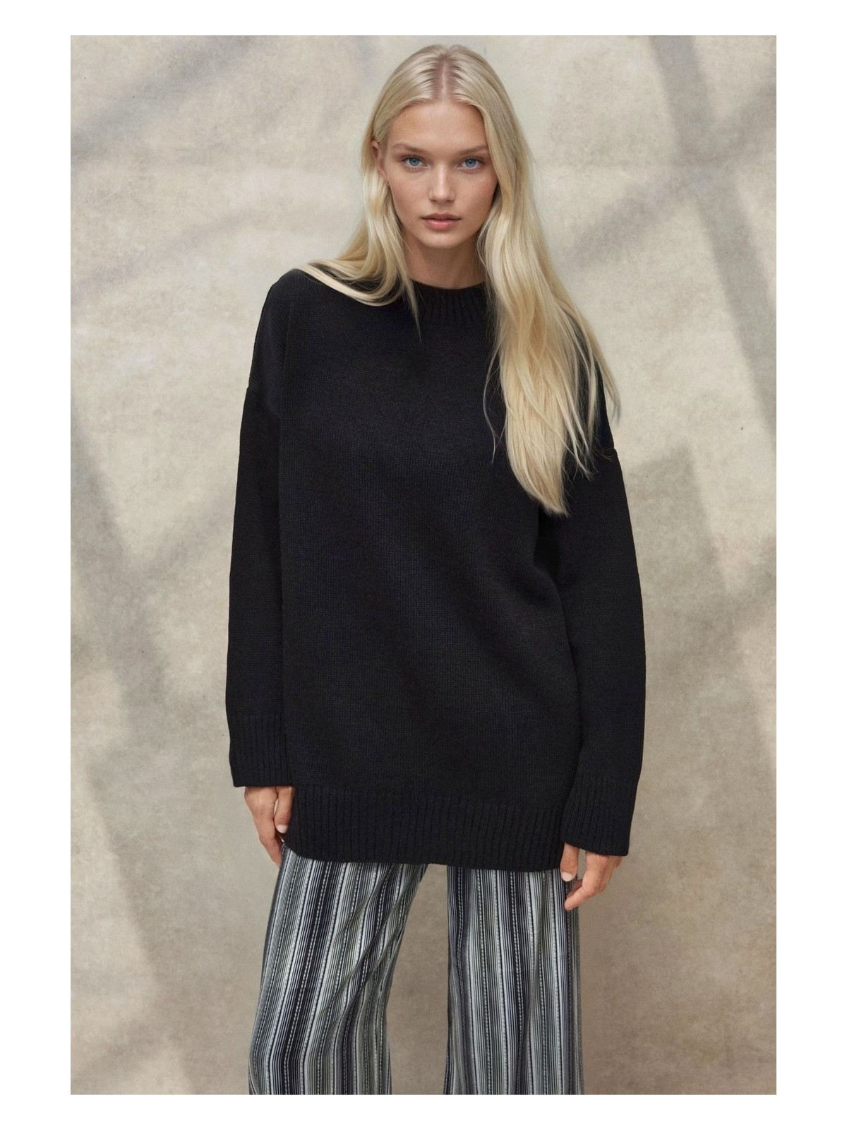 Hiccup Kadın Kalın Bisiklet Yaka Uzun Kalçayı Kapatan Kazak Siyah