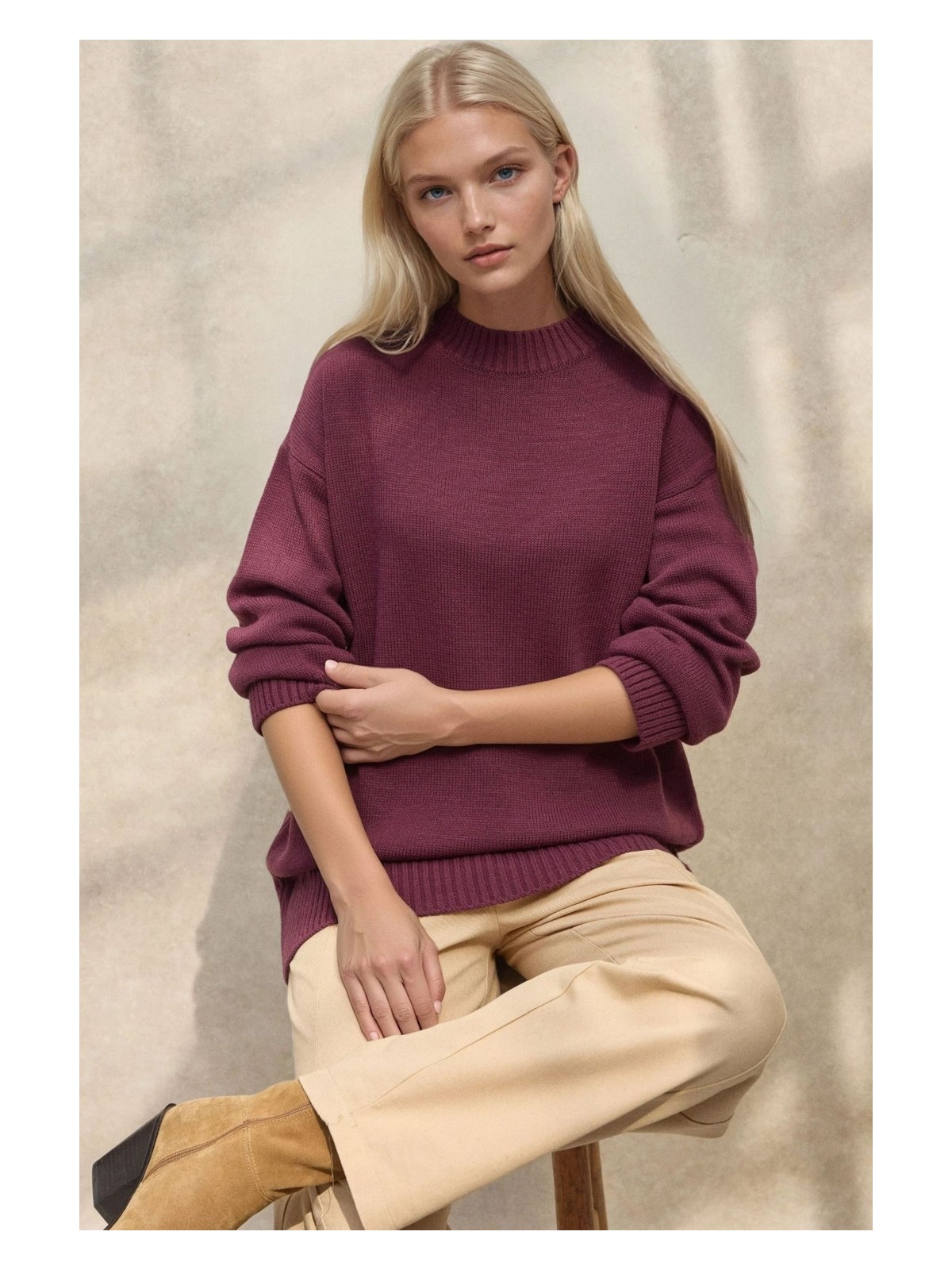 Hiccup Kadın Kalın Bisiklet Yaka Uzun Kalçayı Kapatan Kazak Leylak Moru