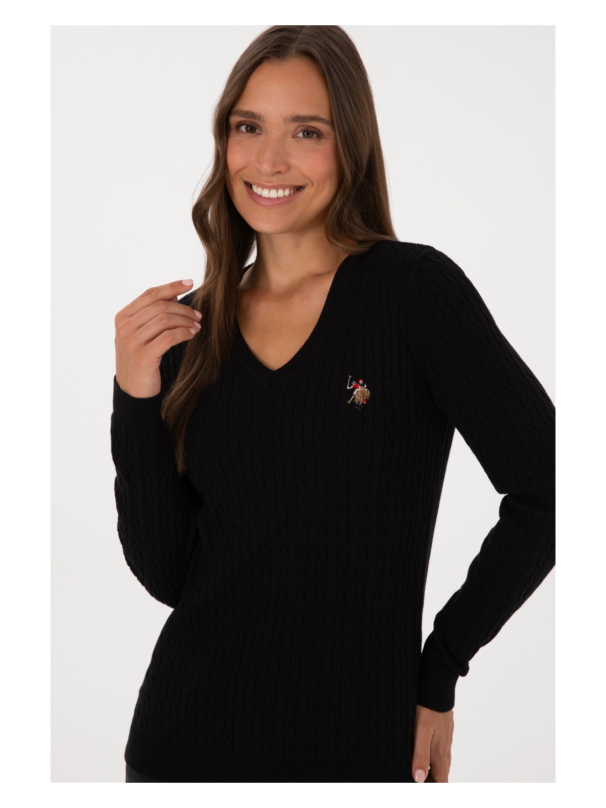 U.S. Polo Assn. Kadın Siyah V Yaka Basic Kazak 50307700-VR046 - Görsel 2
