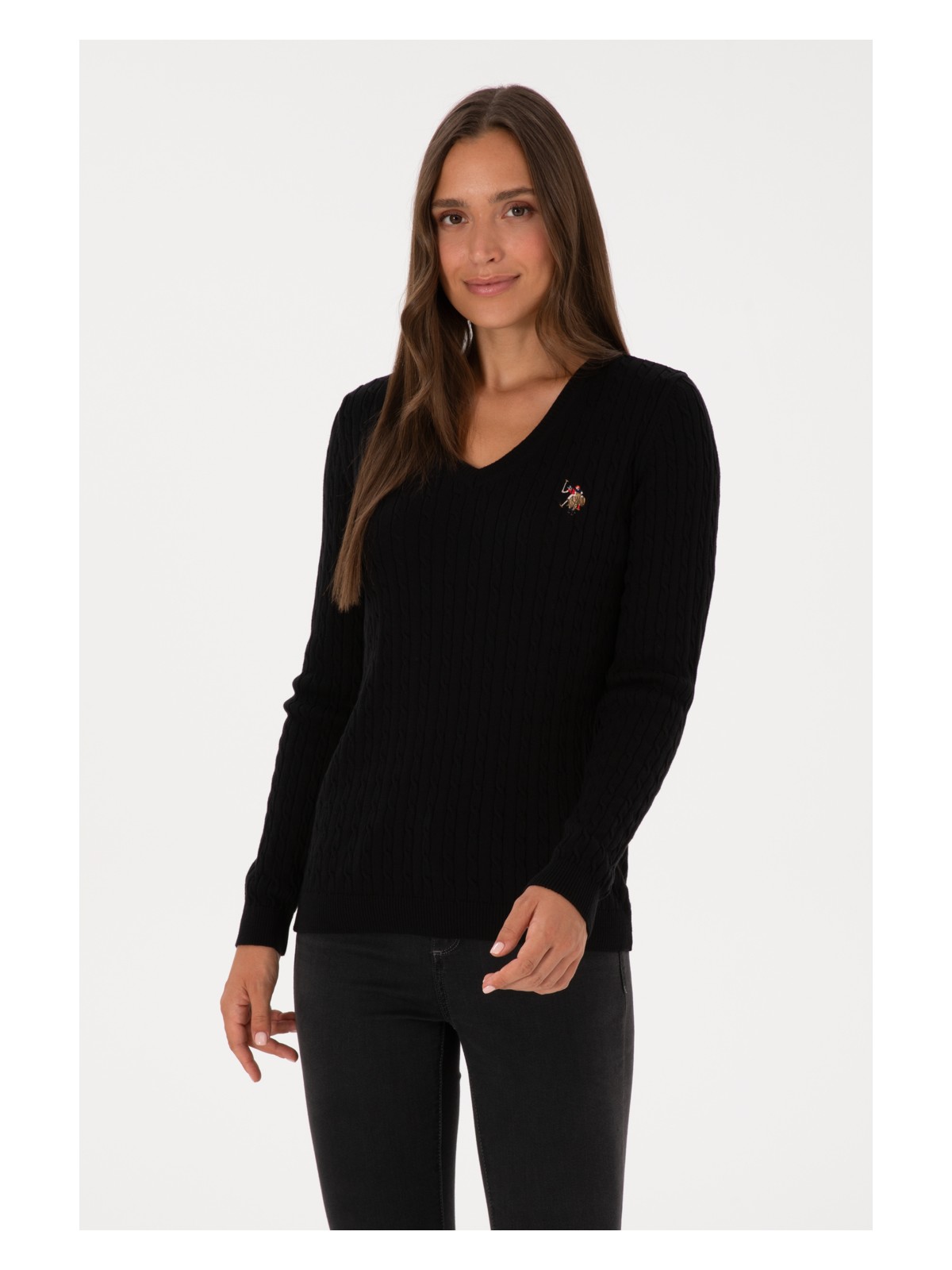 U.S. Polo Assn. Kadın Siyah V Yaka Basic Kazak 50307700-VR046 - Görsel 3