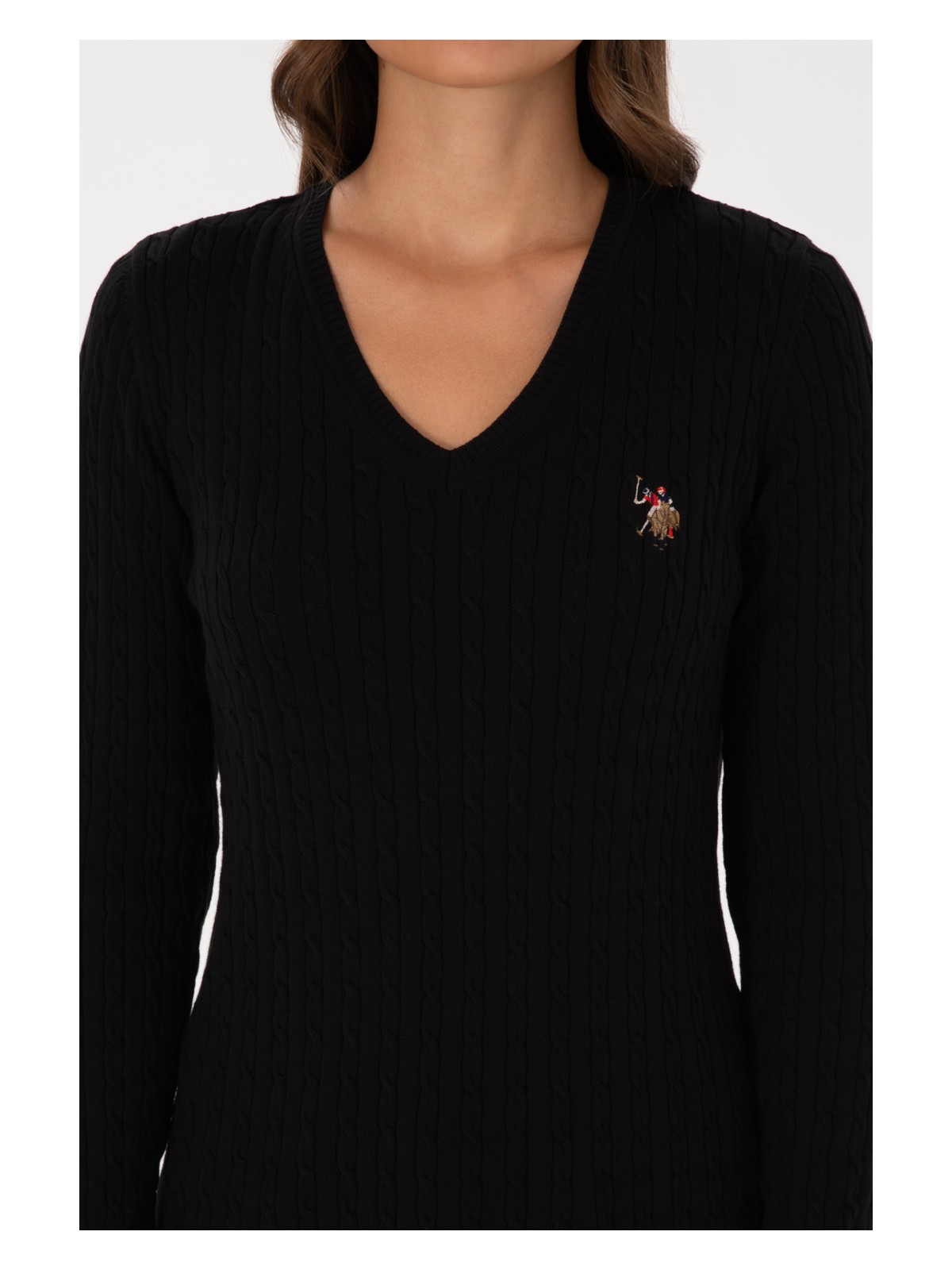 U.S. Polo Assn. Kadın Siyah V Yaka Basic Kazak 50307700-VR046 - Görsel 6