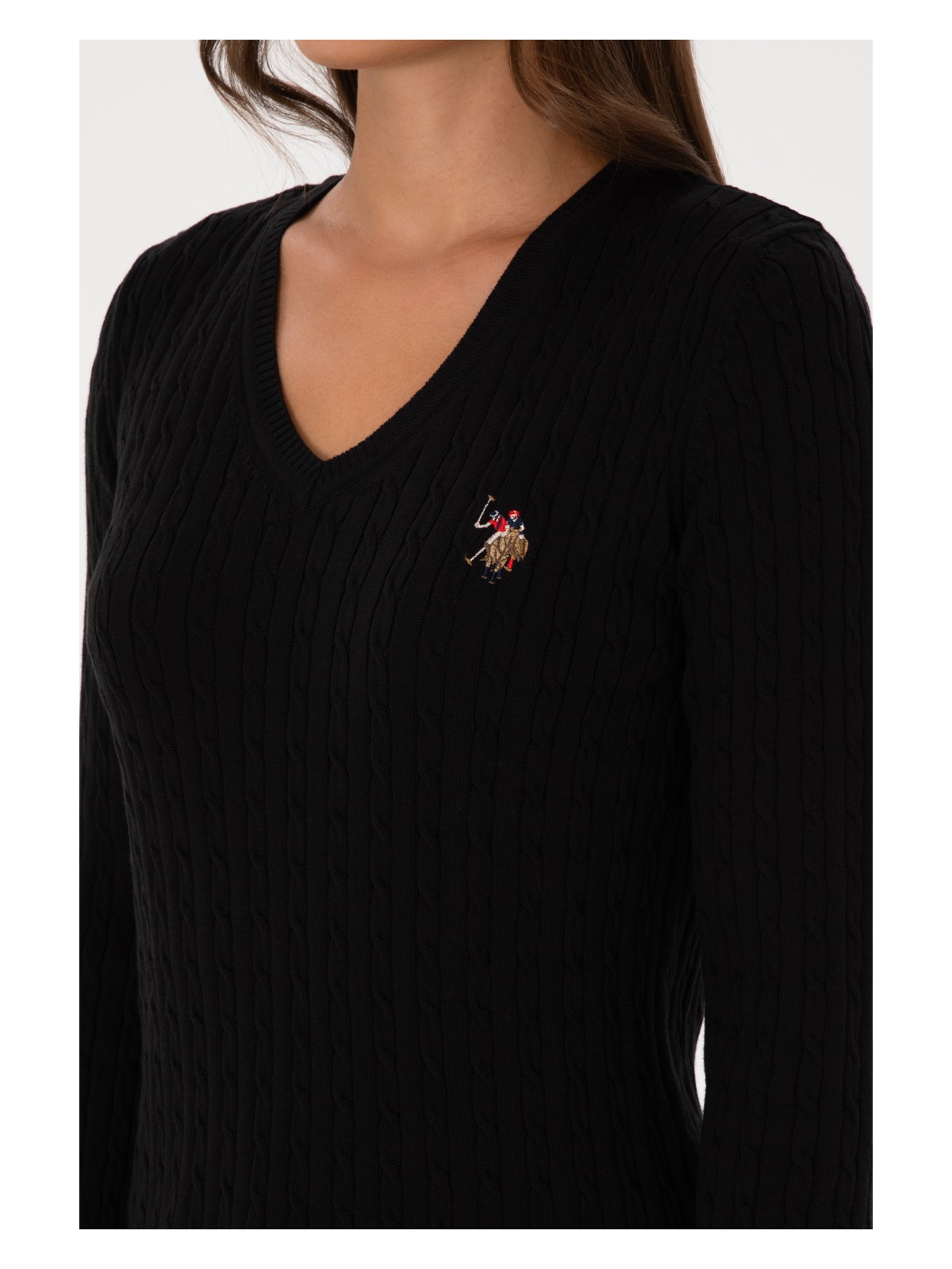 U.S. Polo Assn. Kadın Siyah V Yaka Basic Kazak 50307700-VR046 - Görsel 7