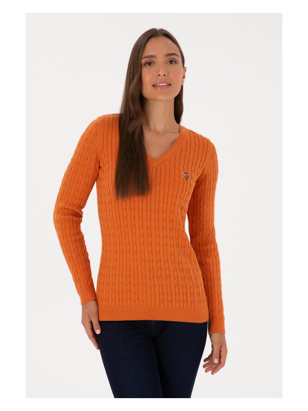 U.S. Polo Assn. Kadın Bakır V Yaka Basic Kazak 50307700-VR182