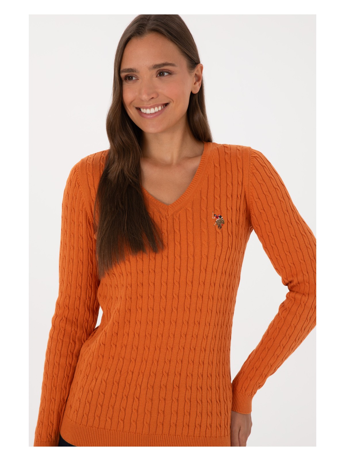 U.S. Polo Assn. Kadın Bakır V Yaka Basic Kazak 50307700-VR182 - Görsel 2
