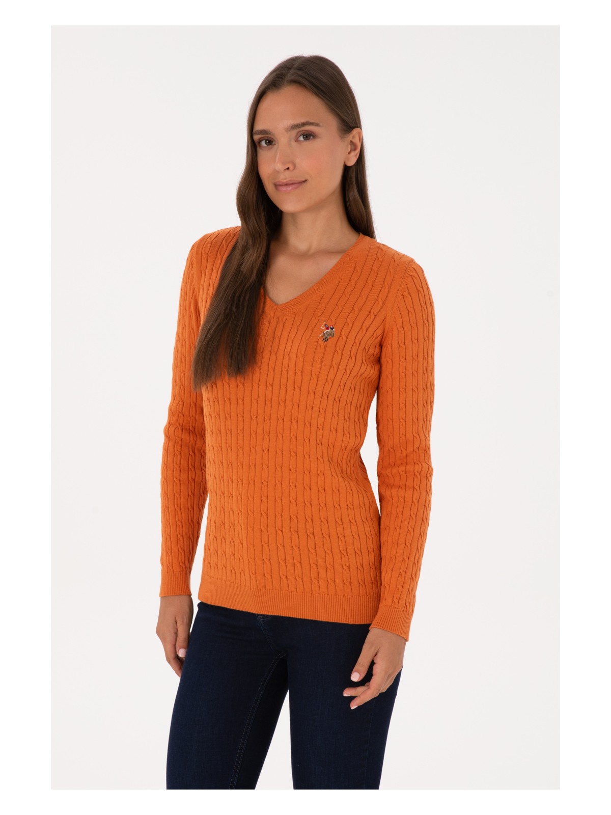 U.S. Polo Assn. Kadın Bakır V Yaka Basic Kazak 50307700-VR182 - Görsel 3
