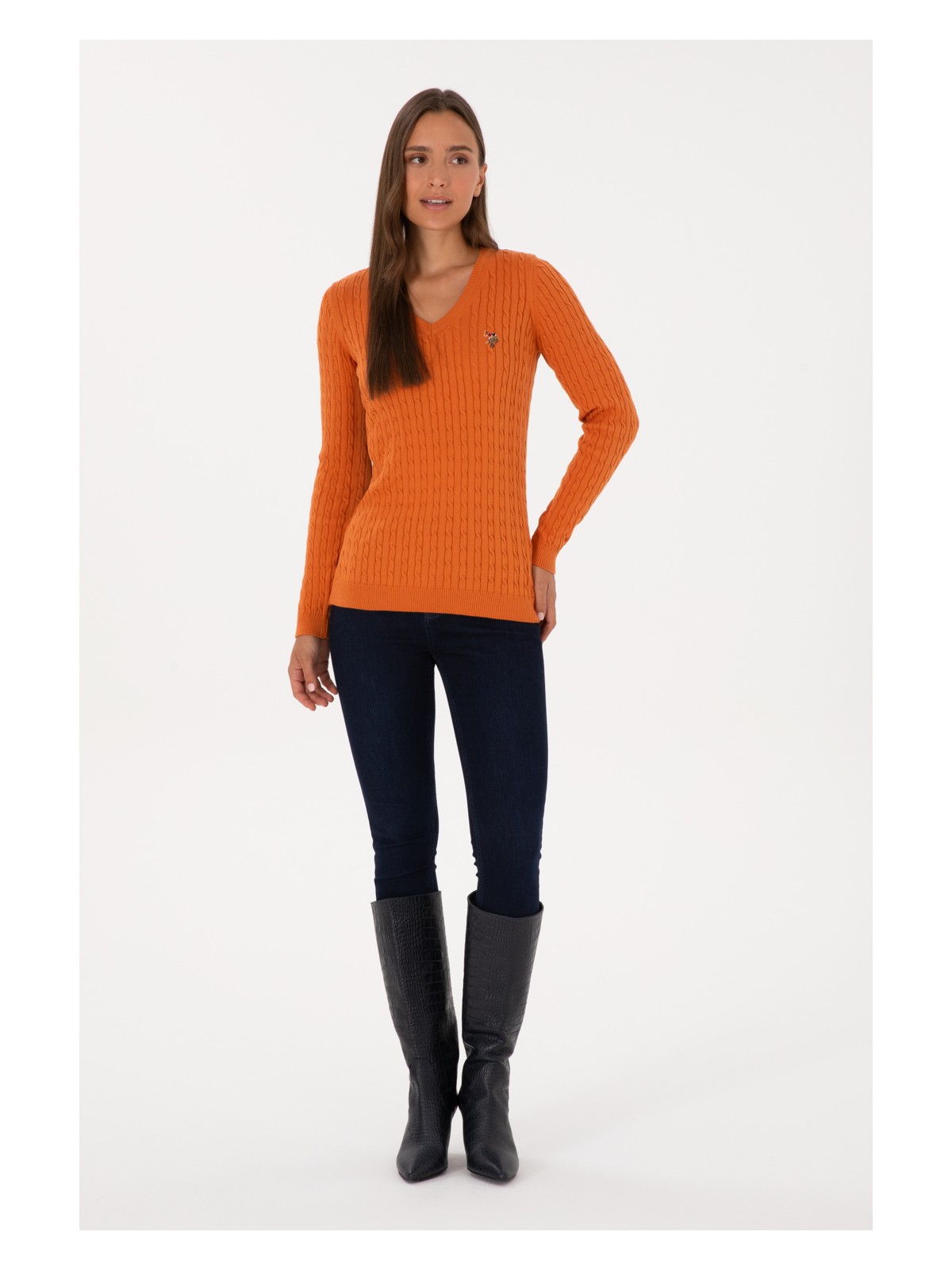 U.S. Polo Assn. Kadın Bakır V Yaka Basic Kazak 50307700-VR182 - Görsel 4