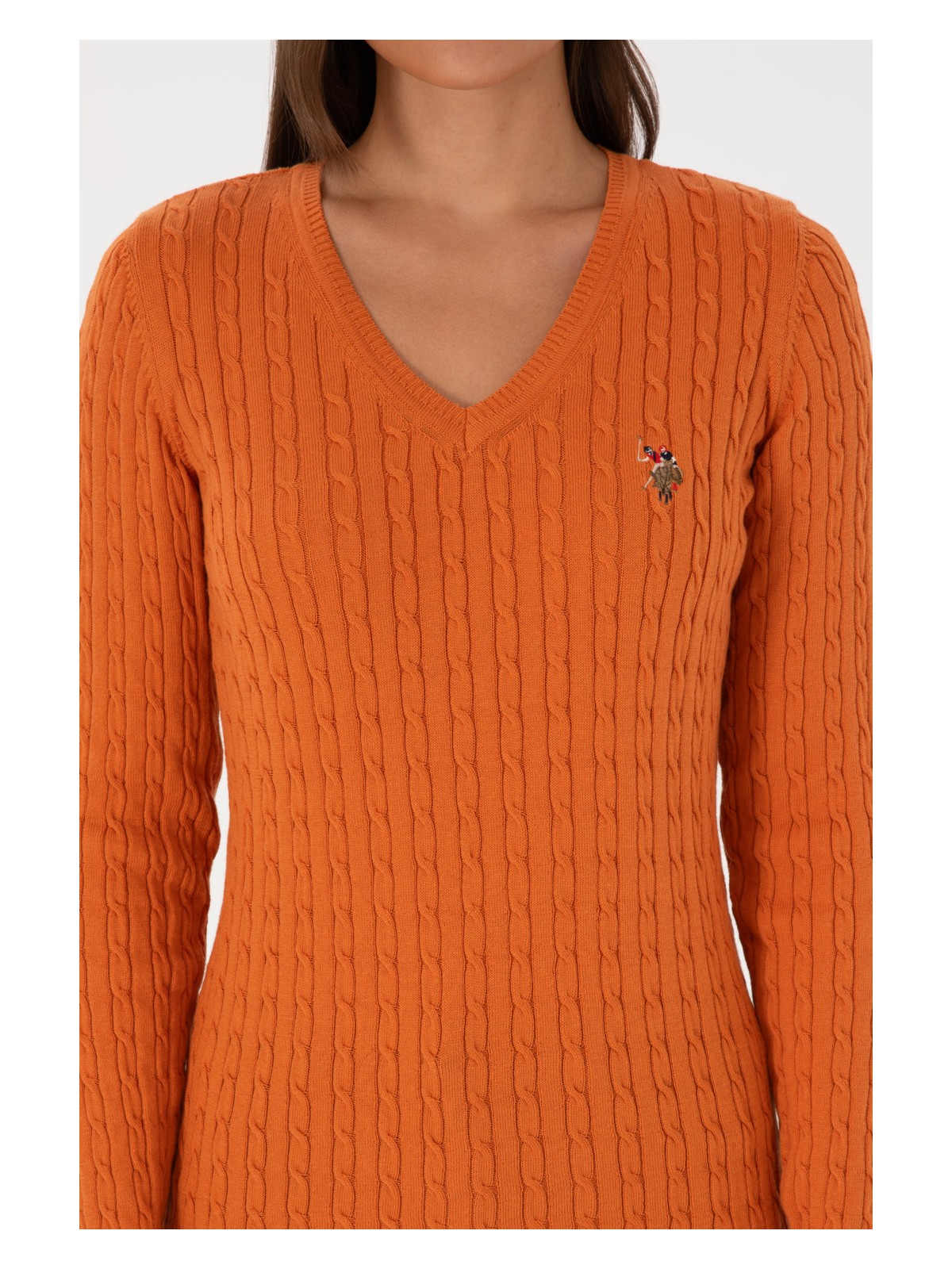 U.S. Polo Assn. Kadın Bakır V Yaka Basic Kazak 50307700-VR182 - Görsel 6