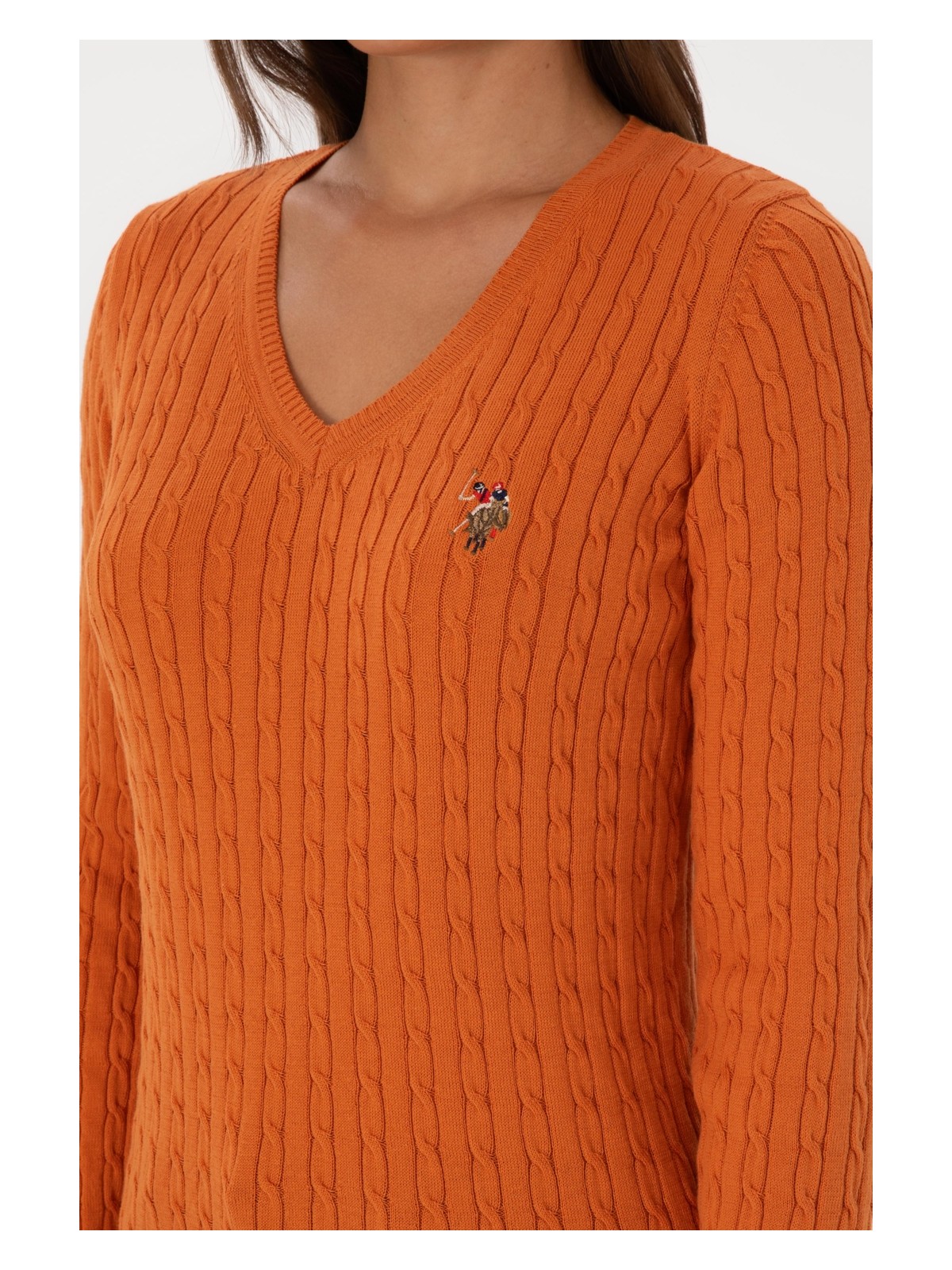 U.S. Polo Assn. Kadın Bakır V Yaka Basic Kazak 50307700-VR182 - Görsel 7