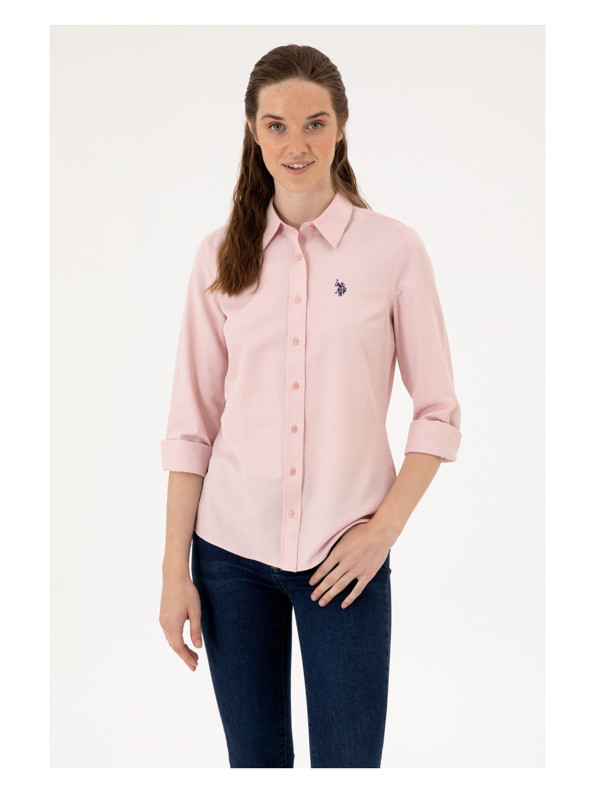 U.S. Polo Assn. Kadın Pudra Uzun Kollu Basic Gömlek 50316711-VR042