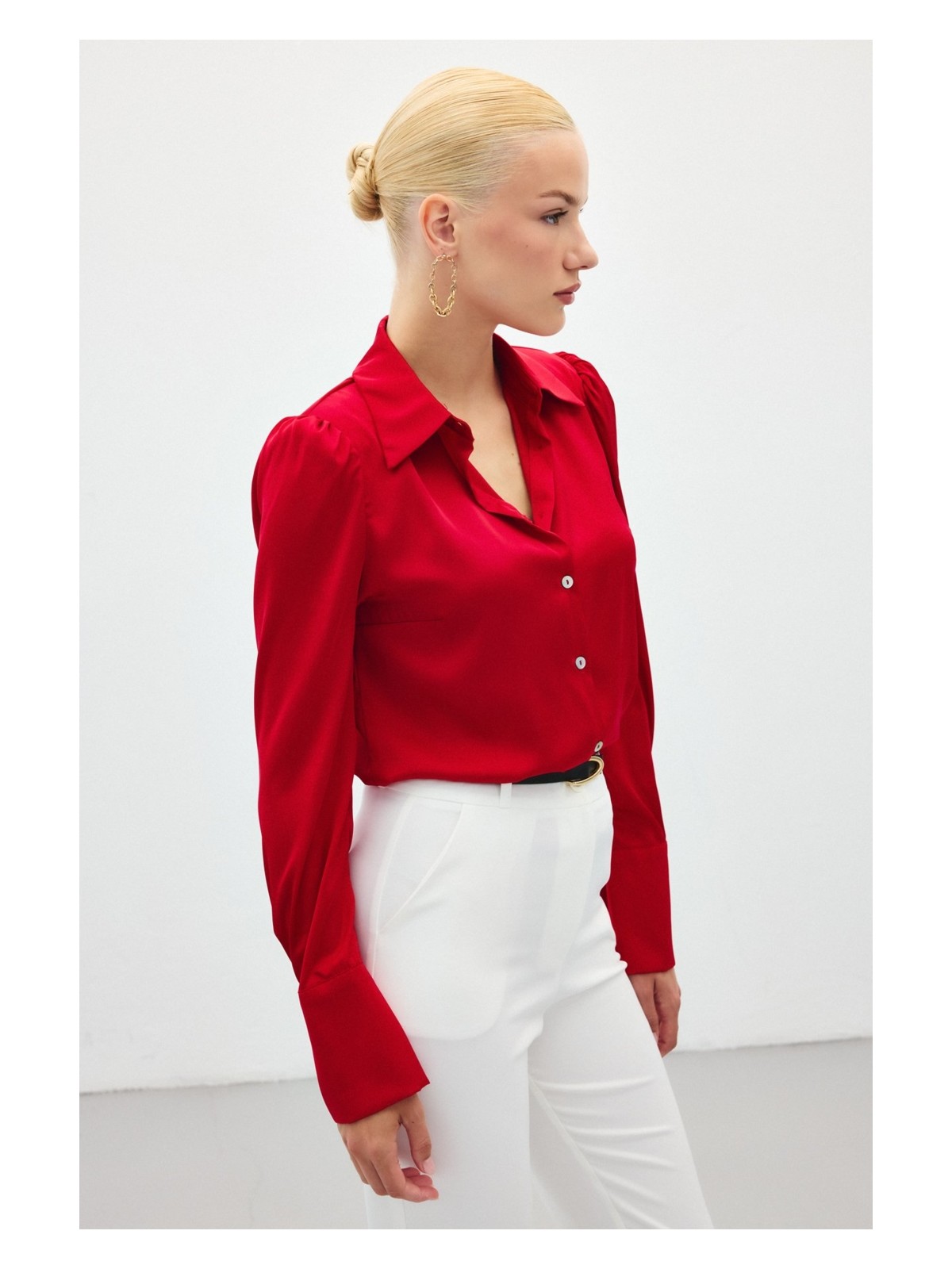 Sateen Vatkalı Saten Gömlek - Pembe - Görsel 6