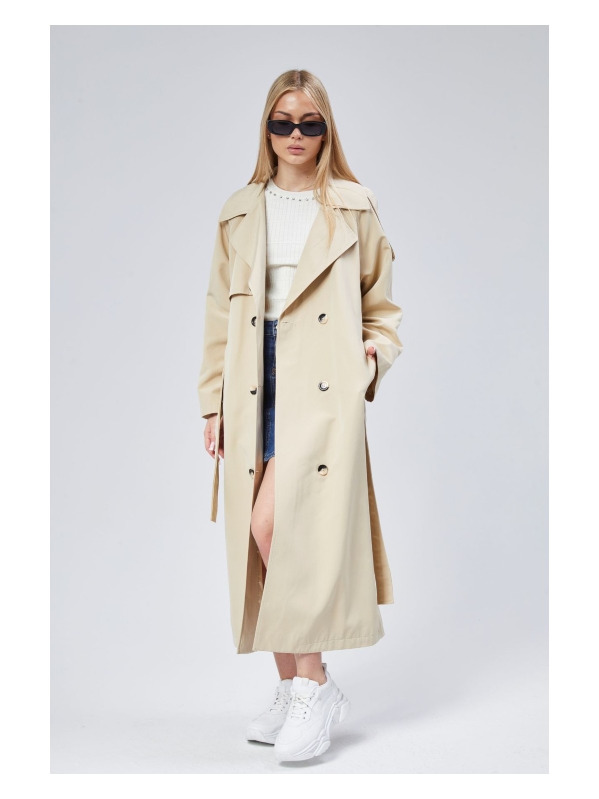 Bolivente Gri Oversize Astarlı Uzun Trençkot - Görsel 6