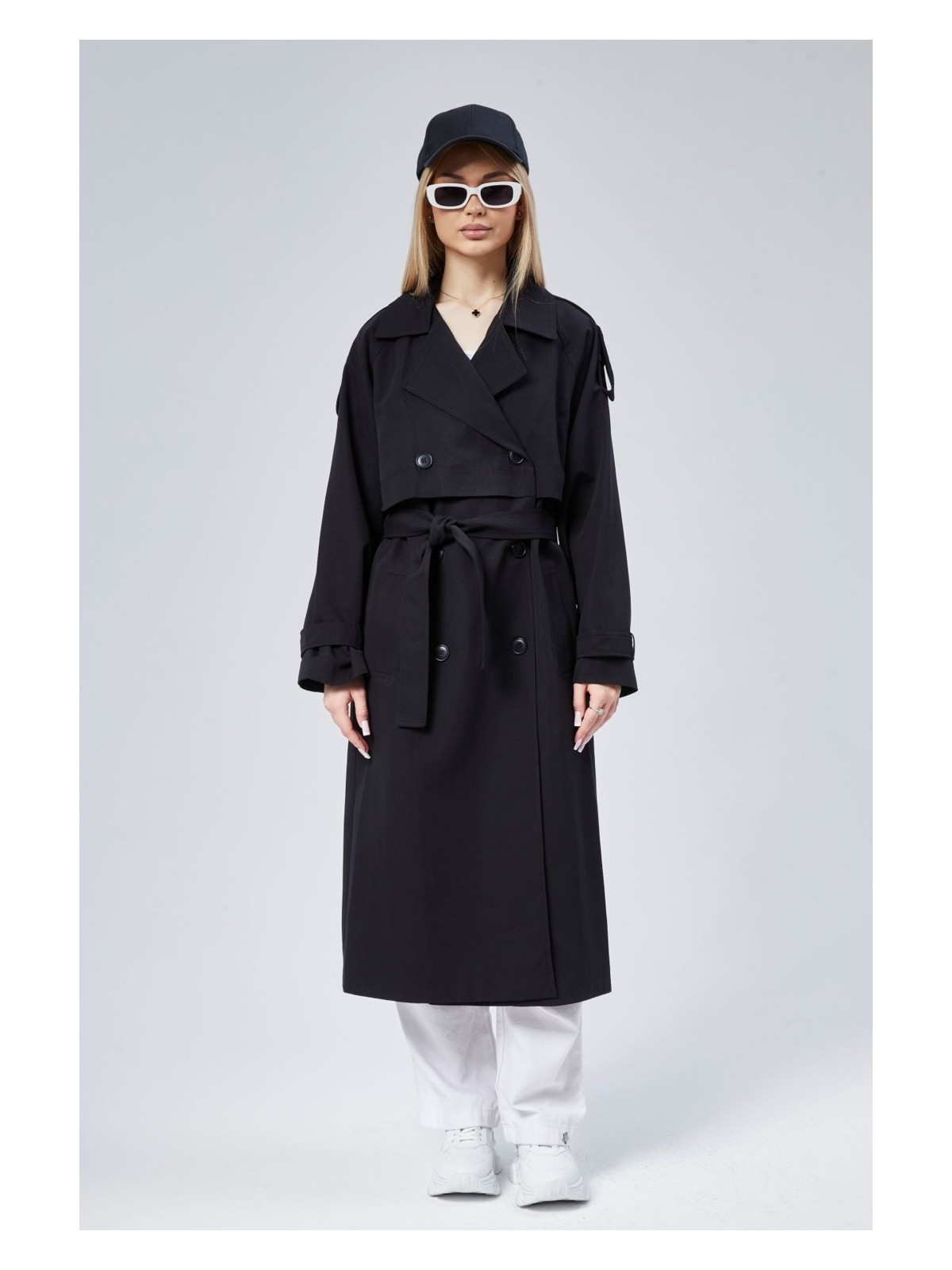 Bolivente Antrasit Oversize Kruvaze Kapama Rüzgarlık Detaylı Trençkot 44956 - Görsel 3