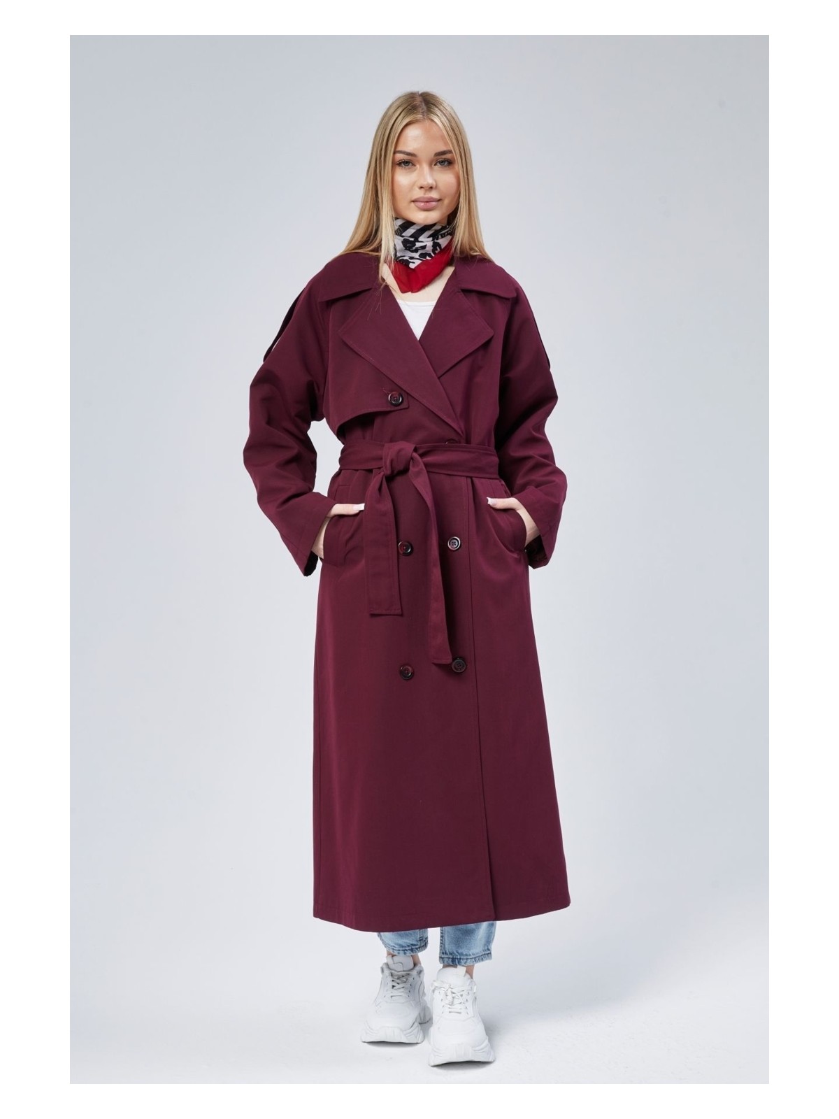 Bolivente Gri Oversize Astarlı Uzun Trençkot - Görsel 8