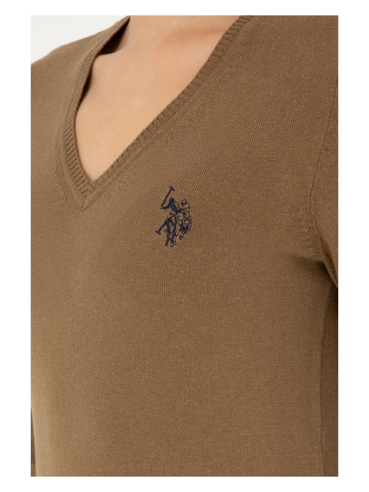 U.S. Polo Assn. Kadın Koyu Haki Melanj V Yaka Basic Kazak 50293542-VR126 - Görsel 7