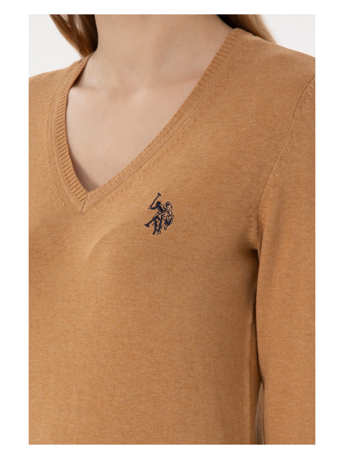 U.S. Polo Assn. Kadın Camel Melanj V Yaka Basic Kazak 50293542-VR122 - Görsel 7