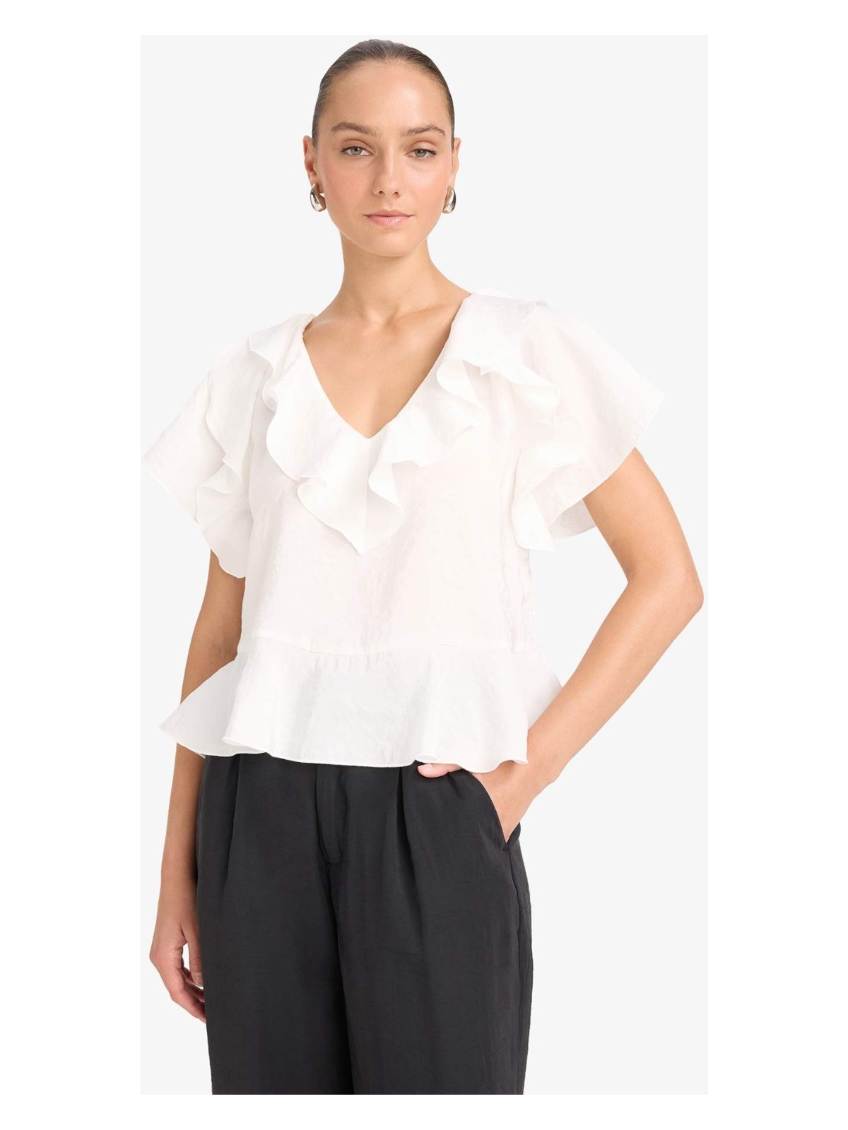 DeFacto Regular Fit V Yaka Modal Kısa Kollu Bluz F8319AX25AU