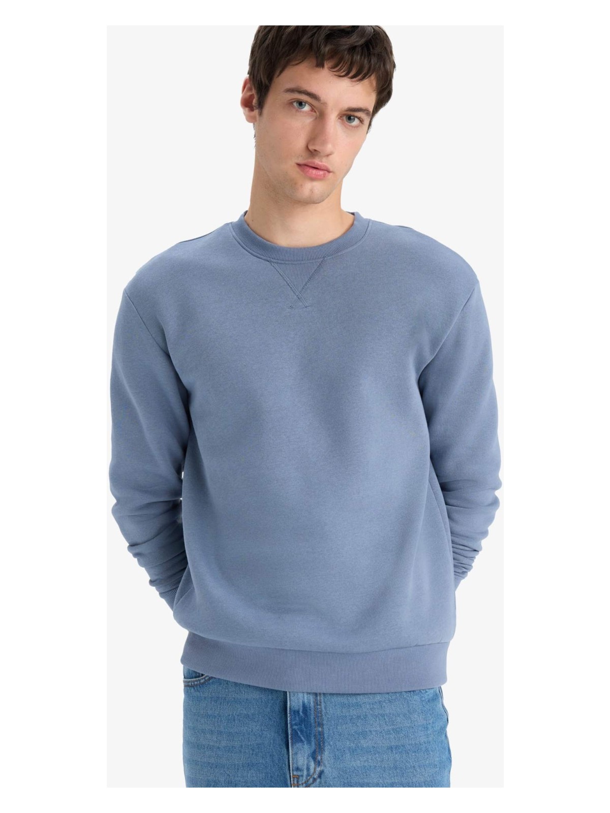 DeFacto Regular Fit Bisiklet Yaka Basic Düz Kalın Sweatshirt T3777AZ25AU - Görsel 6